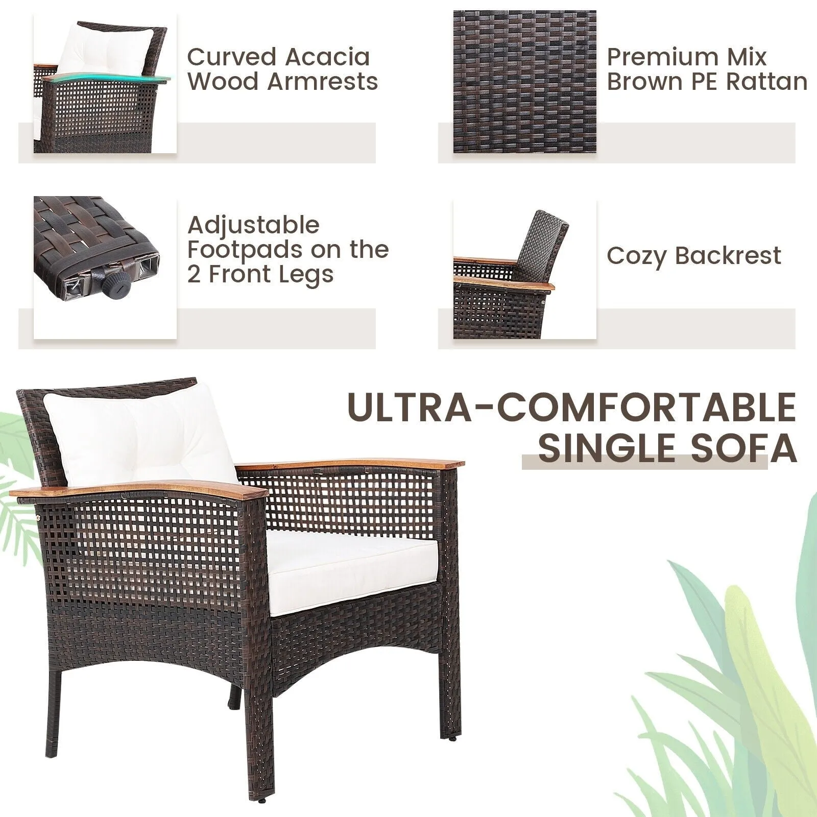 3pc Patio Rattan Furniture Set - Off White