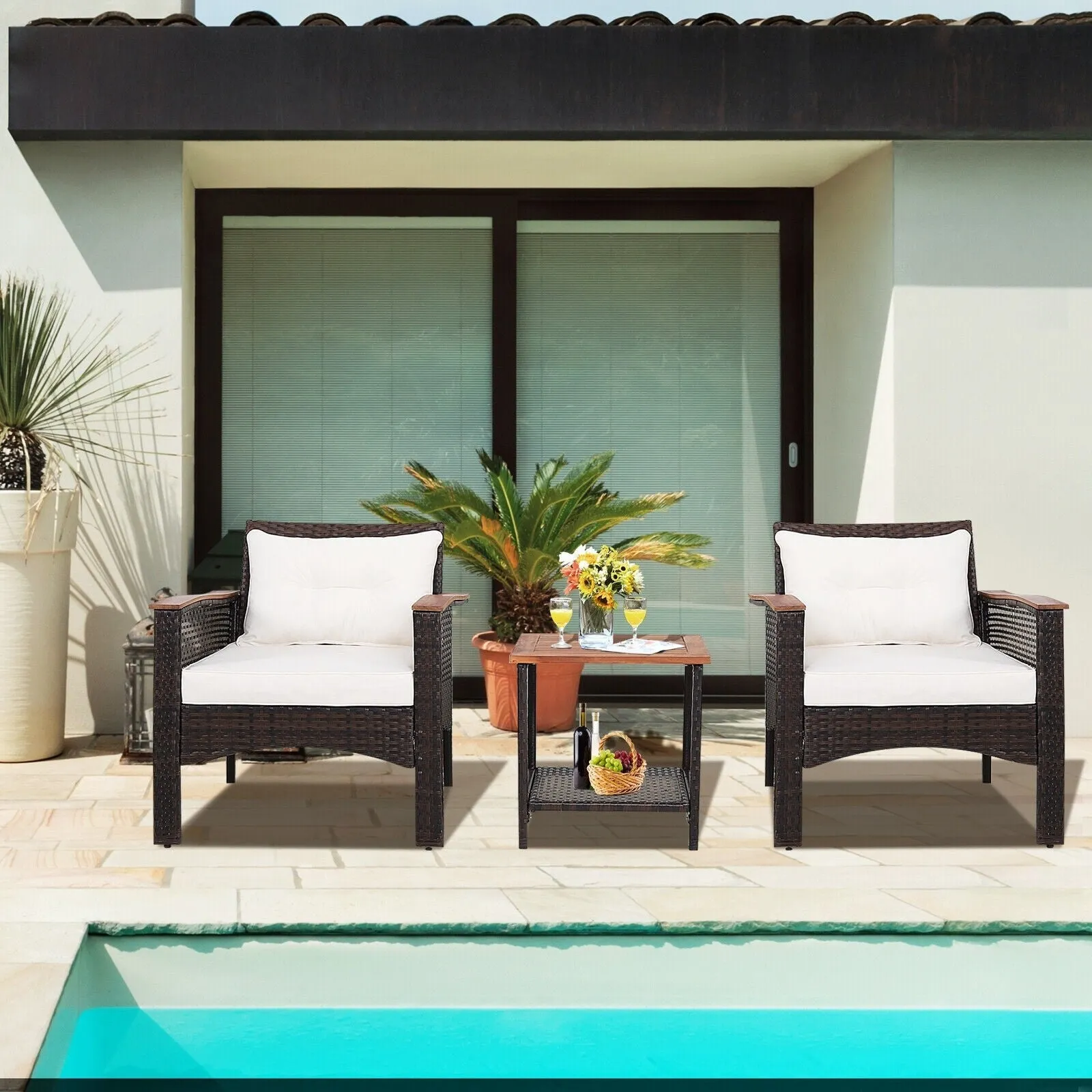 3pc Patio Rattan Furniture Set - Off White
