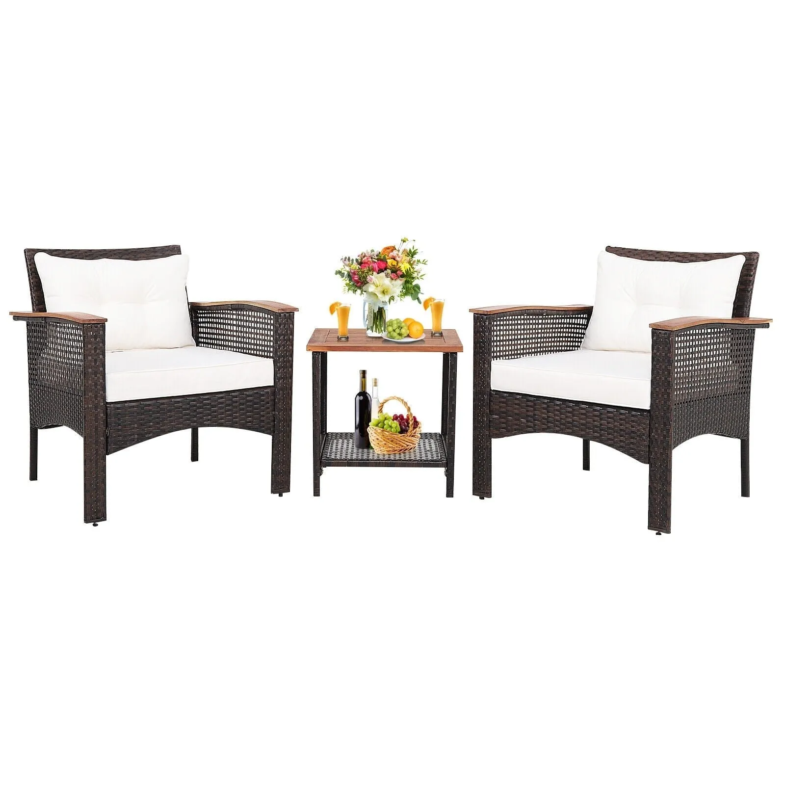 3pc Patio Rattan Furniture Set - Off White