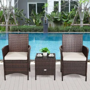 3pc Patio Rattan Furniture Set - White