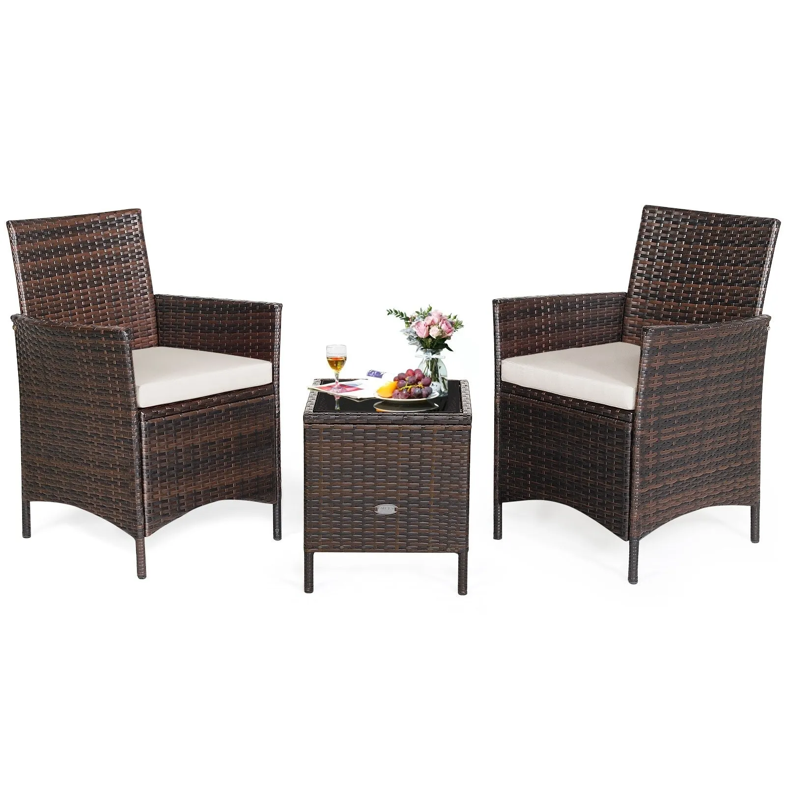 3pc Patio Rattan Furniture Set - White