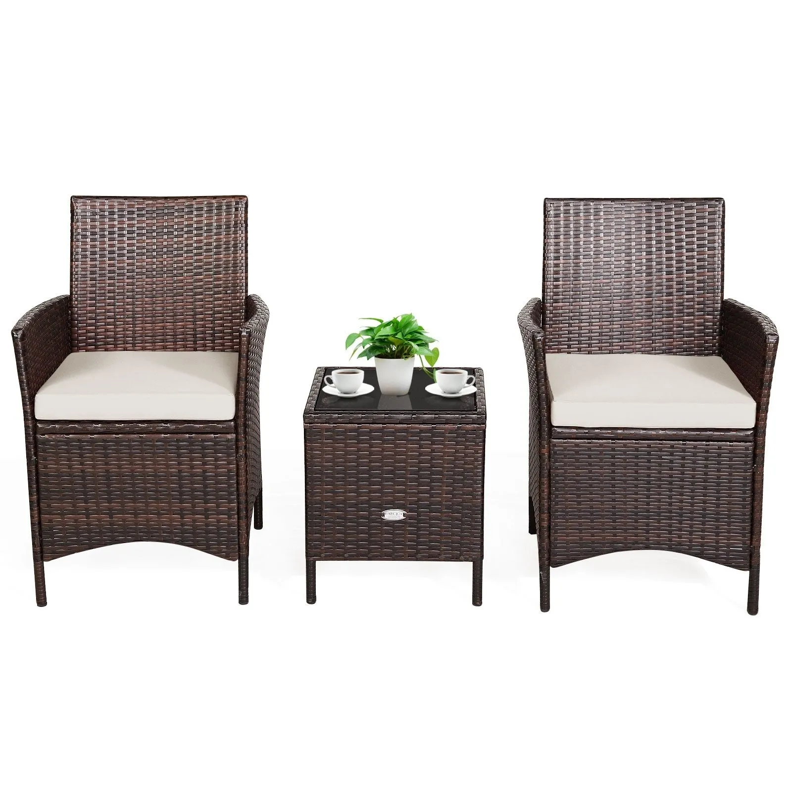 3pc Patio Rattan Furniture Set - White