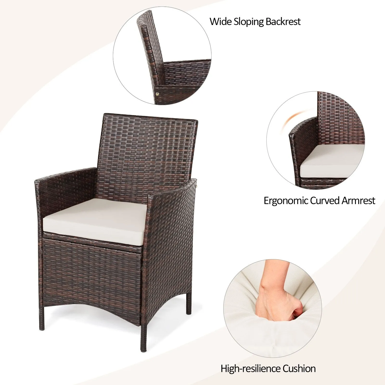 3pc Patio Rattan Furniture Set - White
