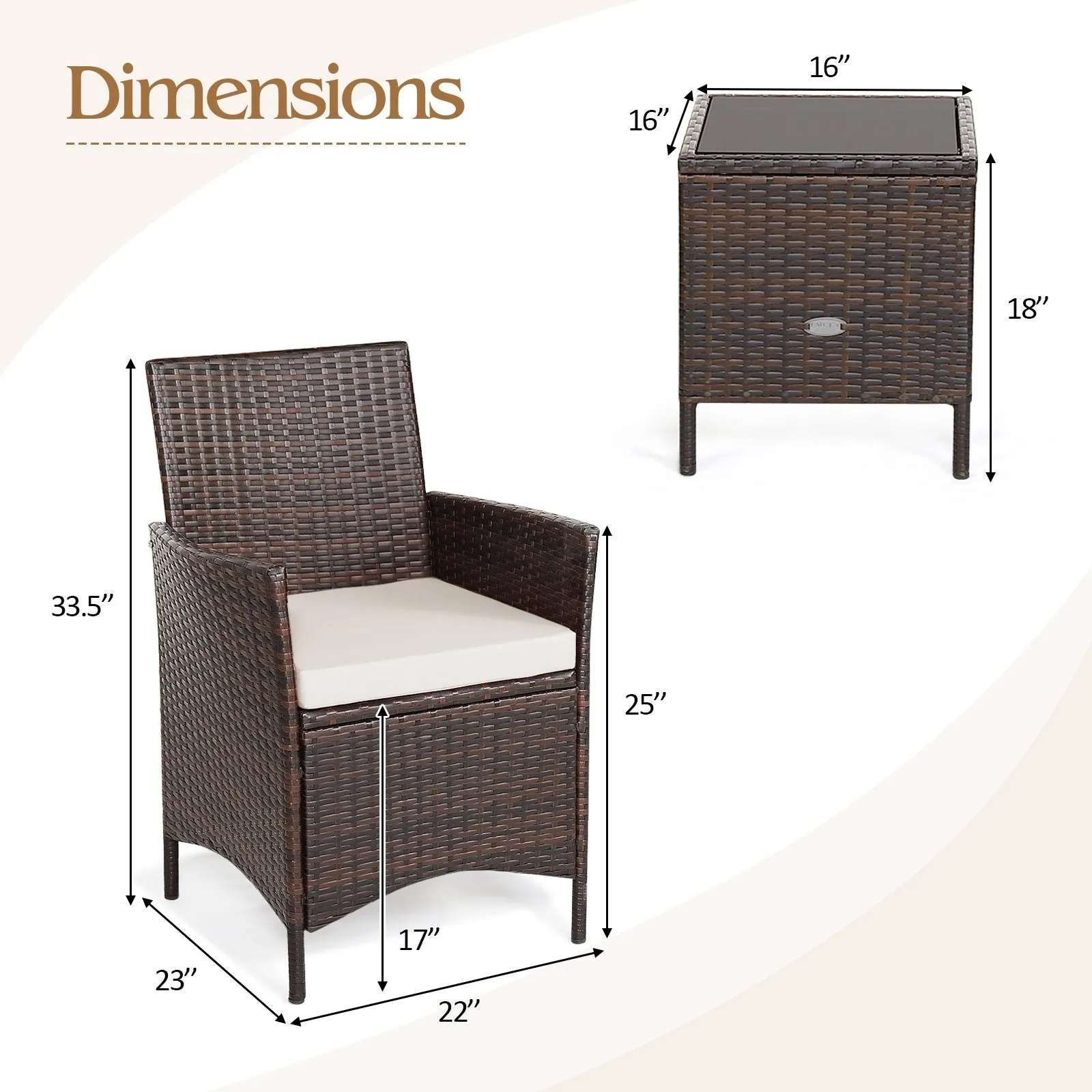 3pc Patio Rattan Furniture Set - White