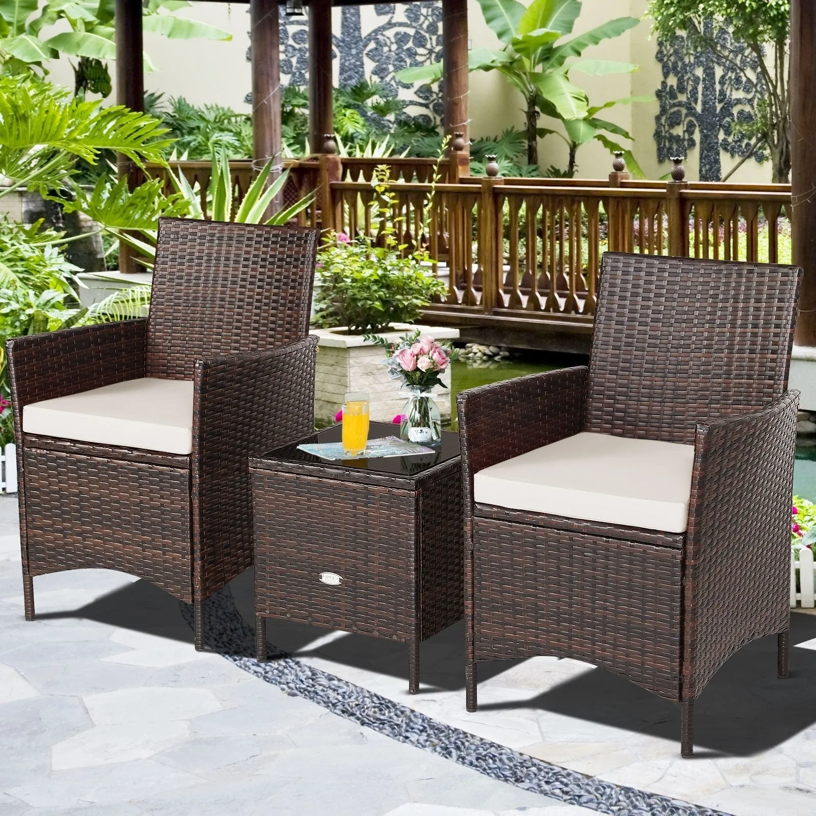 3pc Patio Rattan Furniture Set - White