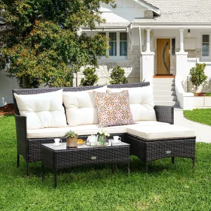 3pc Wicker Rattan Patio Conversation Set - White