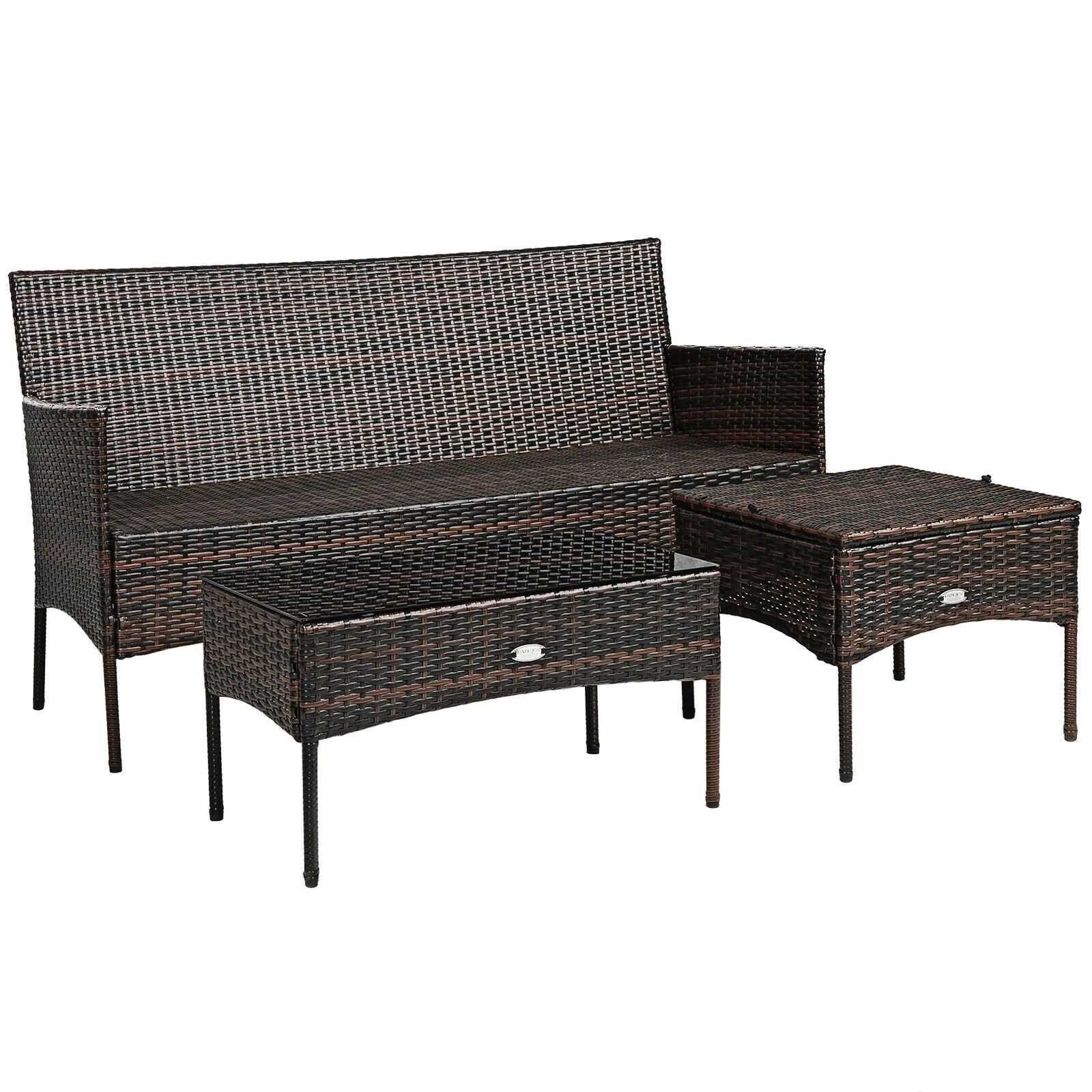 3pc Wicker Rattan Patio Conversation Set - White