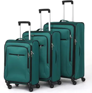3pcs Set Softside Luggage Sets With Spinner Wheels, Expandable Softshell Suitcase Set, 28inch, 24inch, 20inch luggage with front pocket, Lightweight fabric luggage(GREEN)