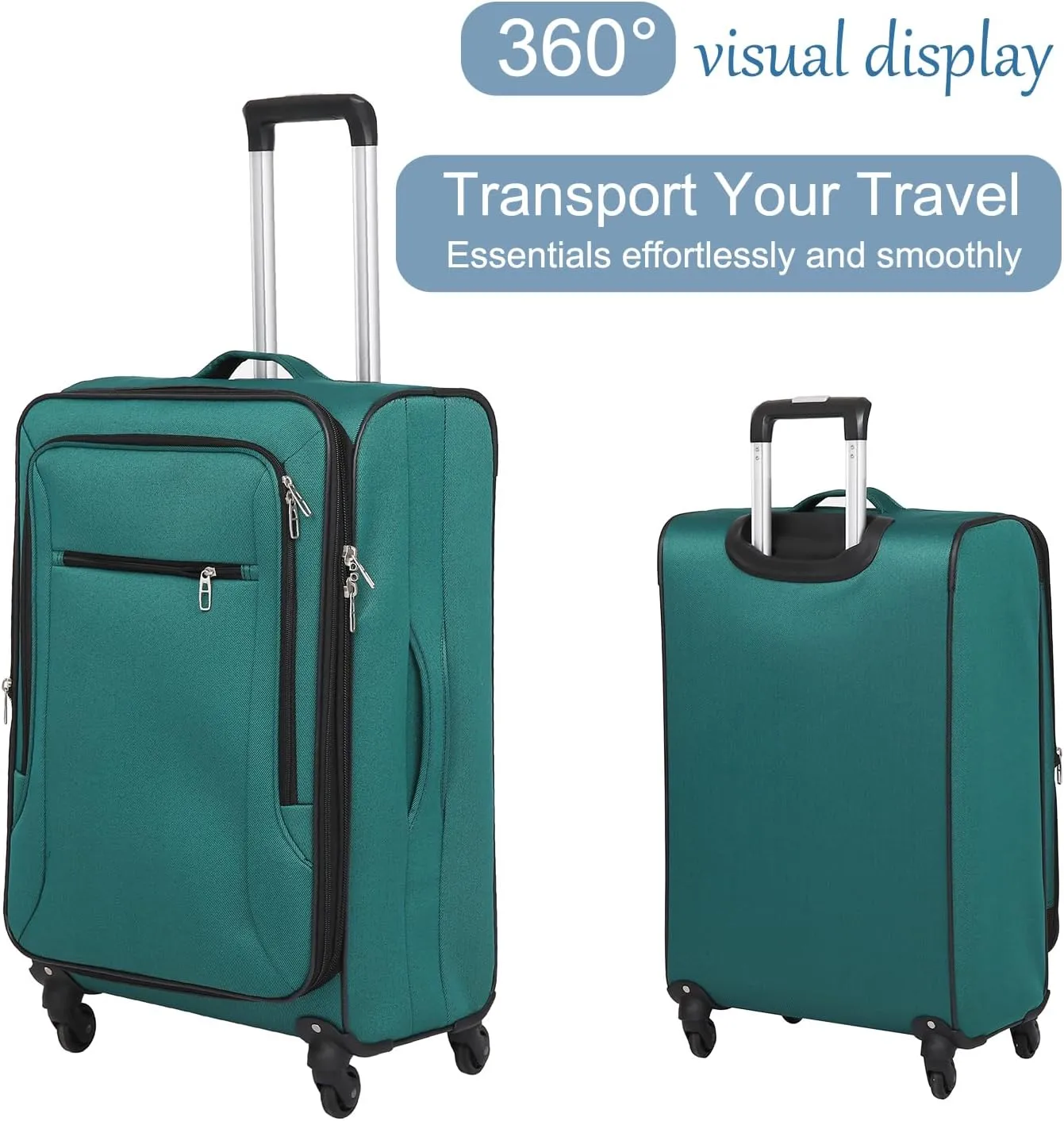 3pcs Set Softside Luggage Sets With Spinner Wheels, Expandable Softshell Suitcase Set, 28inch, 24inch, 20inch luggage with front pocket, Lightweight fabric luggage(GREEN)