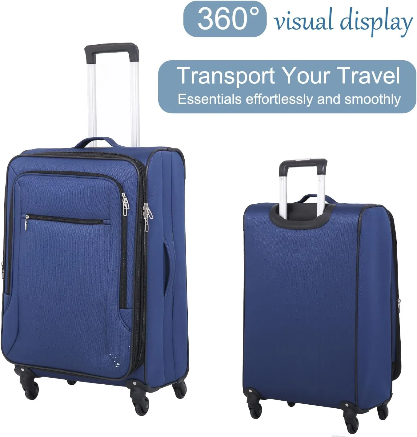 3pcs Set Softside Luggage Sets With Spinner Wheels, Expandable Softshell Suitcase Set with front pocket, 28inch, 24inch, 20inch Lightweight fabric luggage(BLUE)