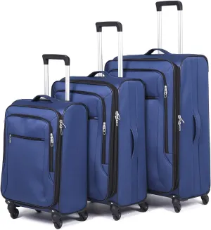 3pcs Set Softside Luggage Sets With Spinner Wheels, Expandable Softshell Suitcase Set with front pocket, 28inch, 24inch, 20inch Lightweight fabric luggage(BLUE)