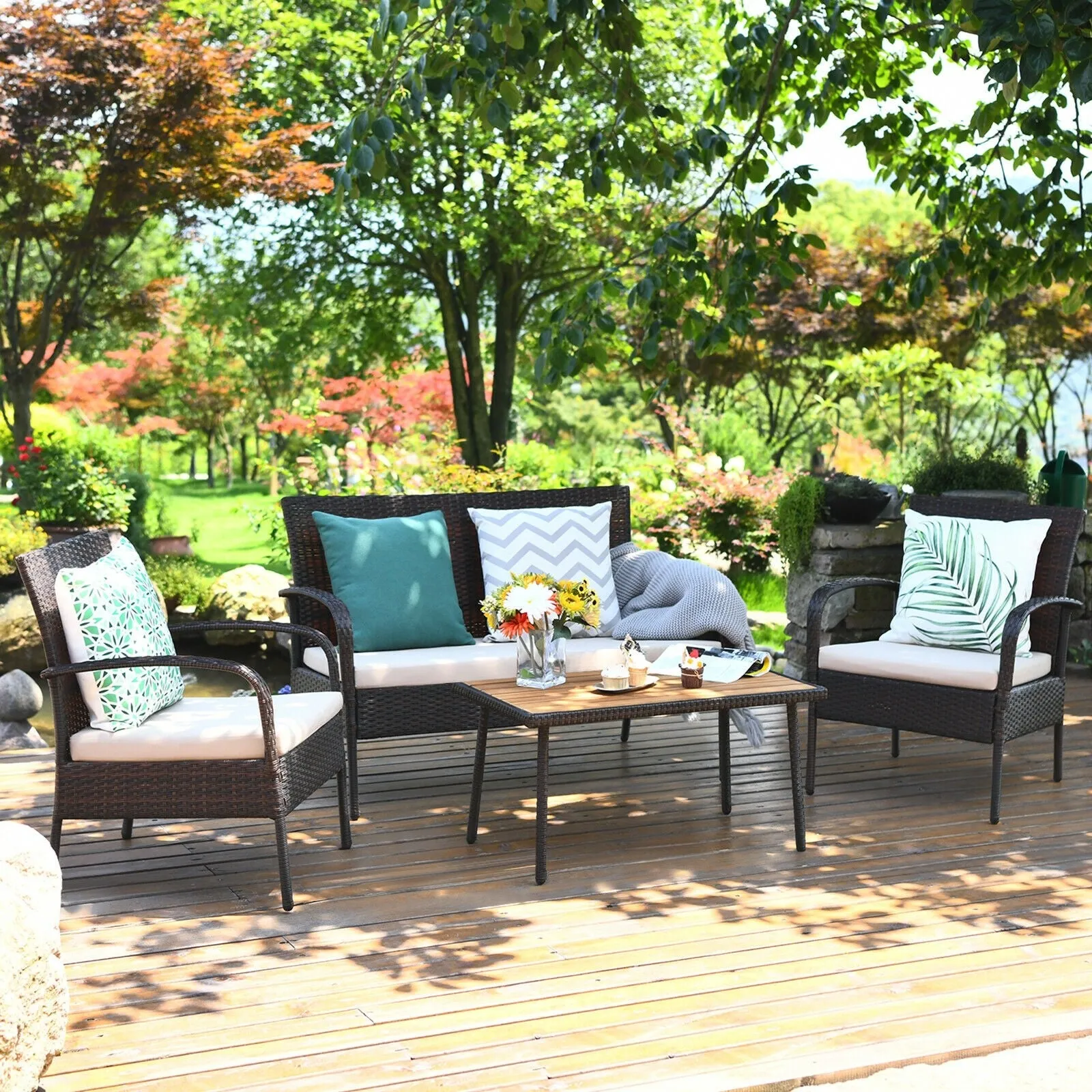 4pc Patio Rattan Outdoor Conversation Set