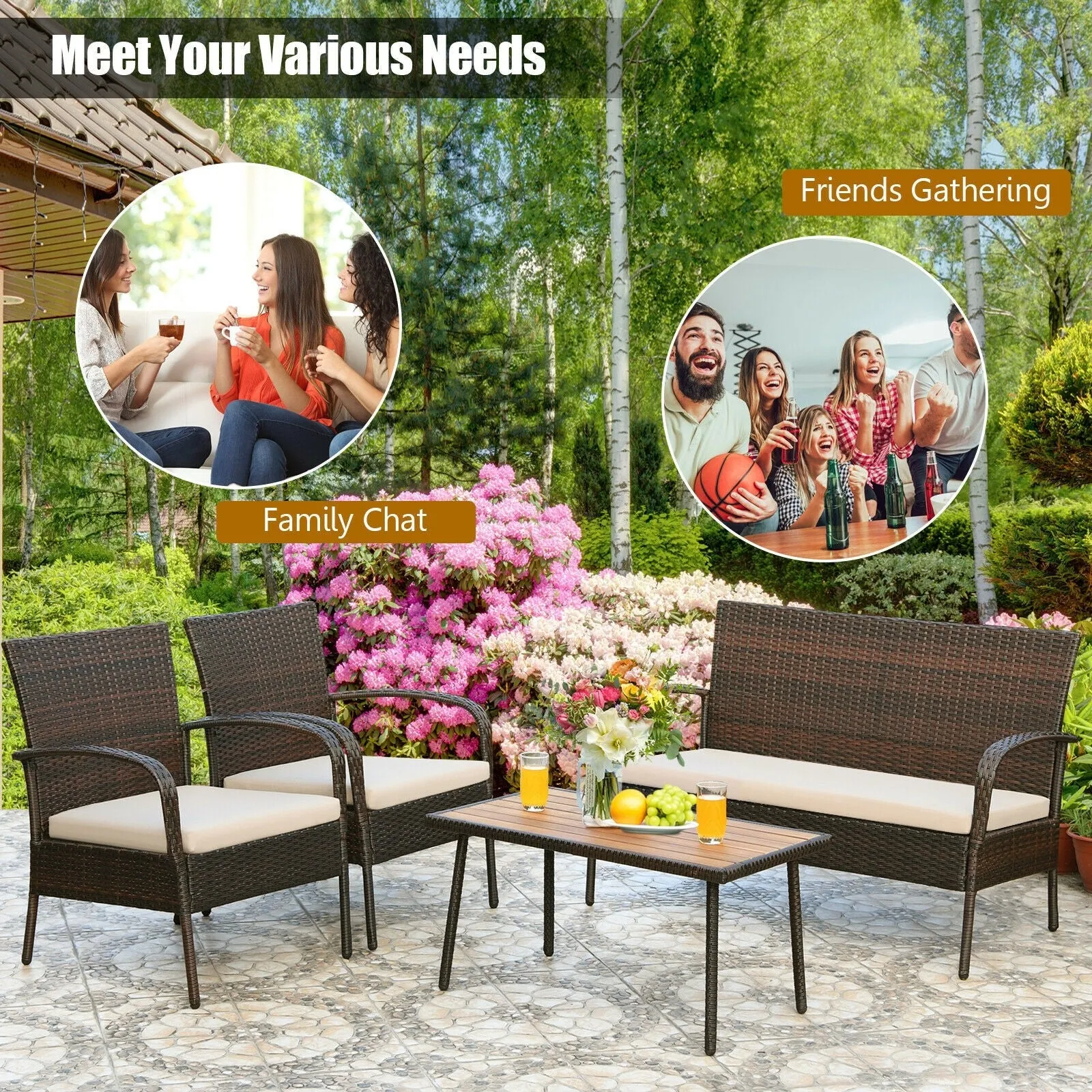 4pc Patio Rattan Outdoor Conversation Set