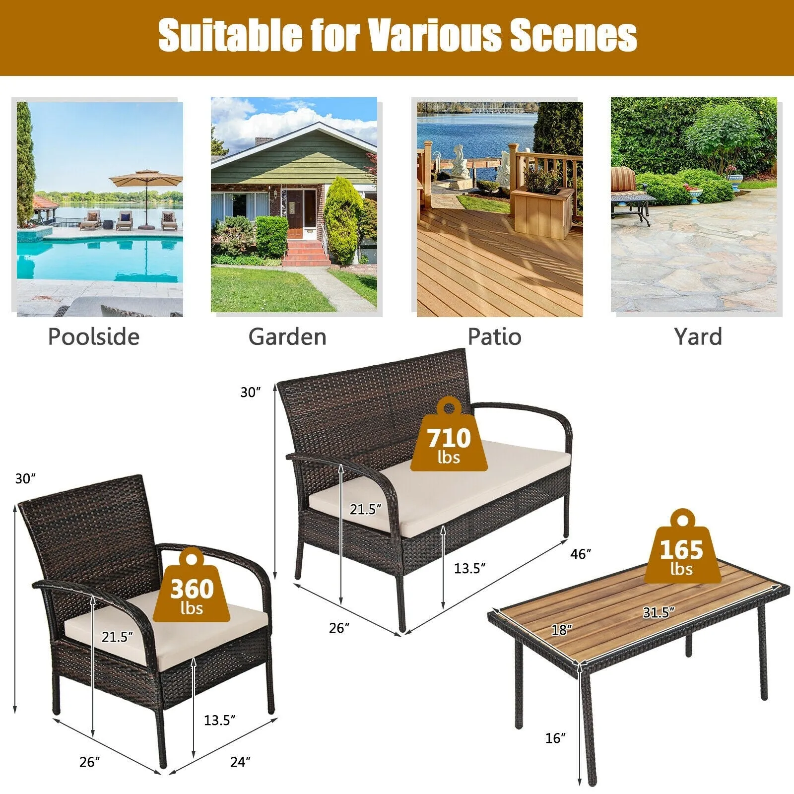 4pc Patio Rattan Outdoor Conversation Set