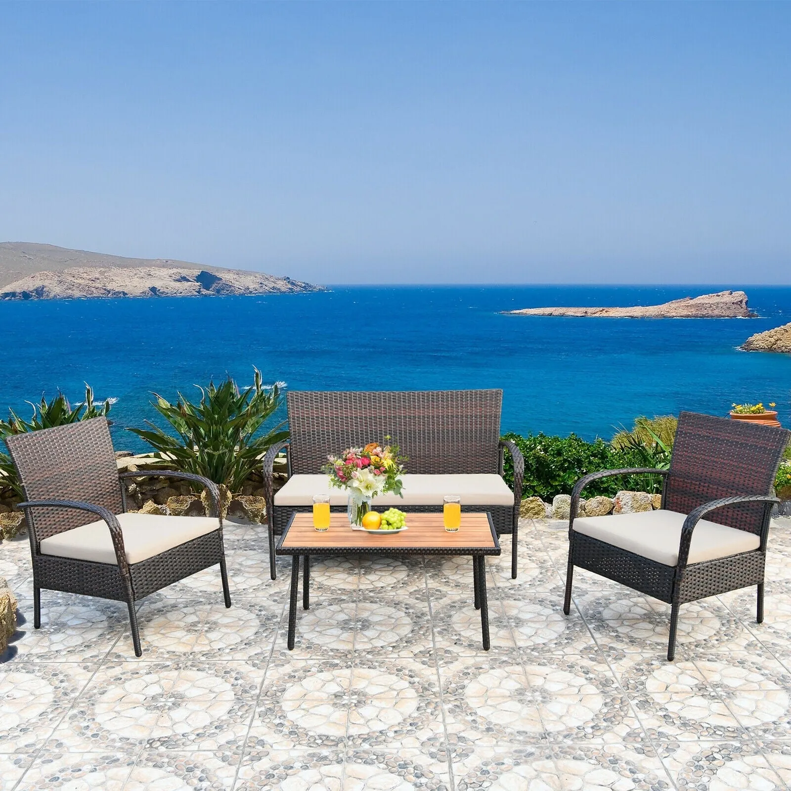 4pc Patio Rattan Outdoor Conversation Set