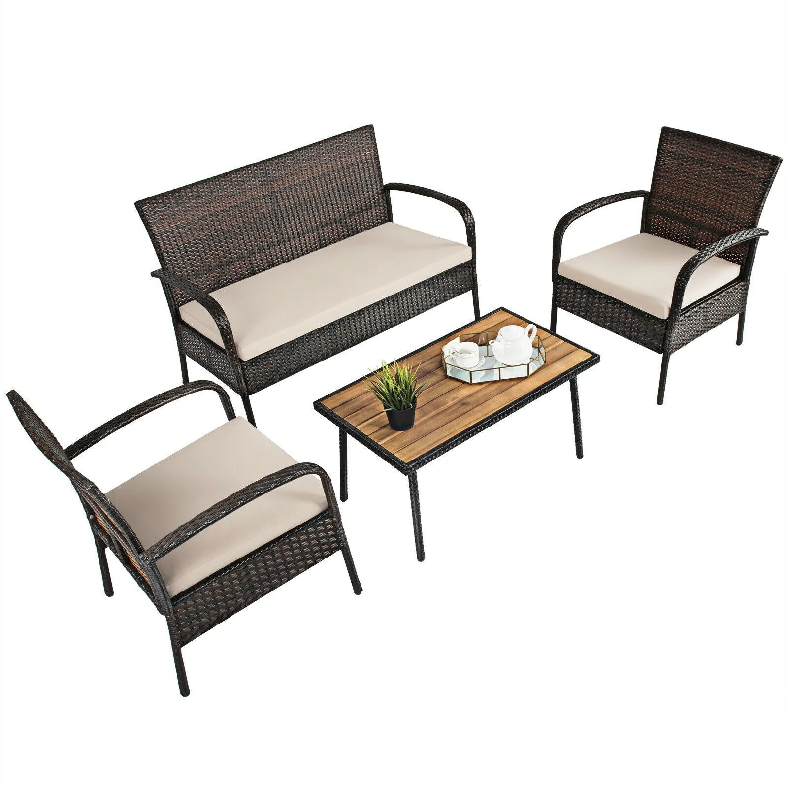 4pc Patio Rattan Outdoor Conversation Set