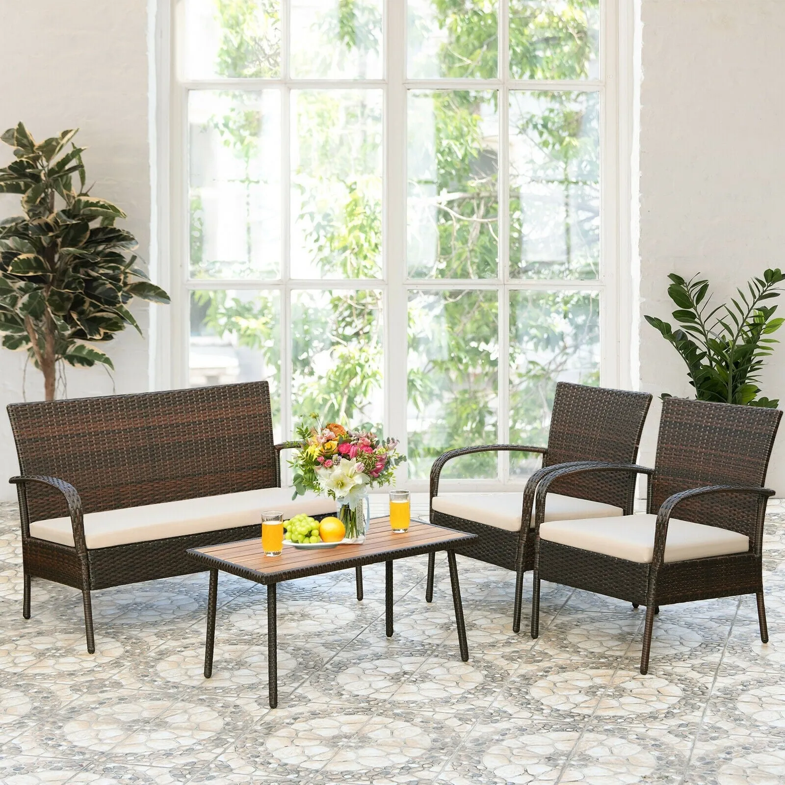 4pc Patio Rattan Outdoor Conversation Set