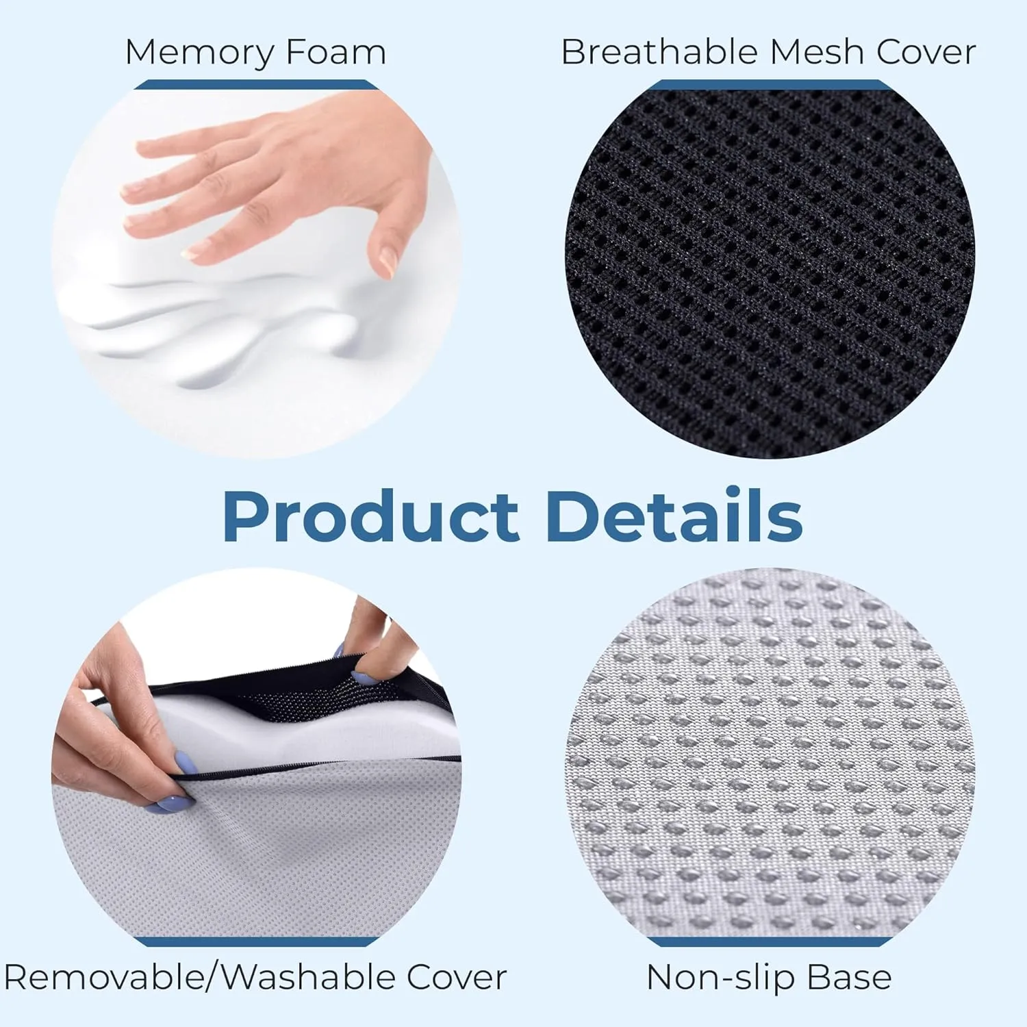 5 STARS UNITED Seat Cushion for Tailbone Pain Relief  Memory Foam Lifting Pillow for Coccyx, Hip, Hemorrhoid, Sciatica & Post-Surgery Recovery  Wheelchair, Car, Desk, Gaming & Office Chairs, Black