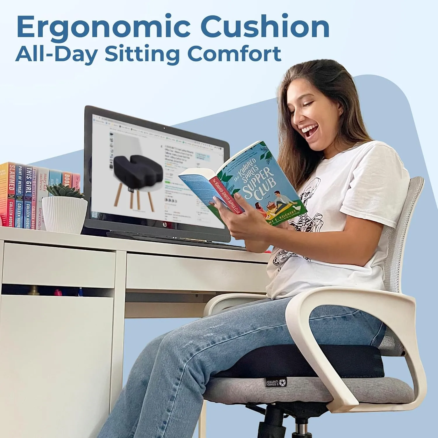 5 STARS UNITED Seat Cushion for Tailbone Pain Relief  Memory Foam Lifting Pillow for Coccyx, Hip, Hemorrhoid, Sciatica & Post-Surgery Recovery  Wheelchair, Car, Desk, Gaming & Office Chairs, Black