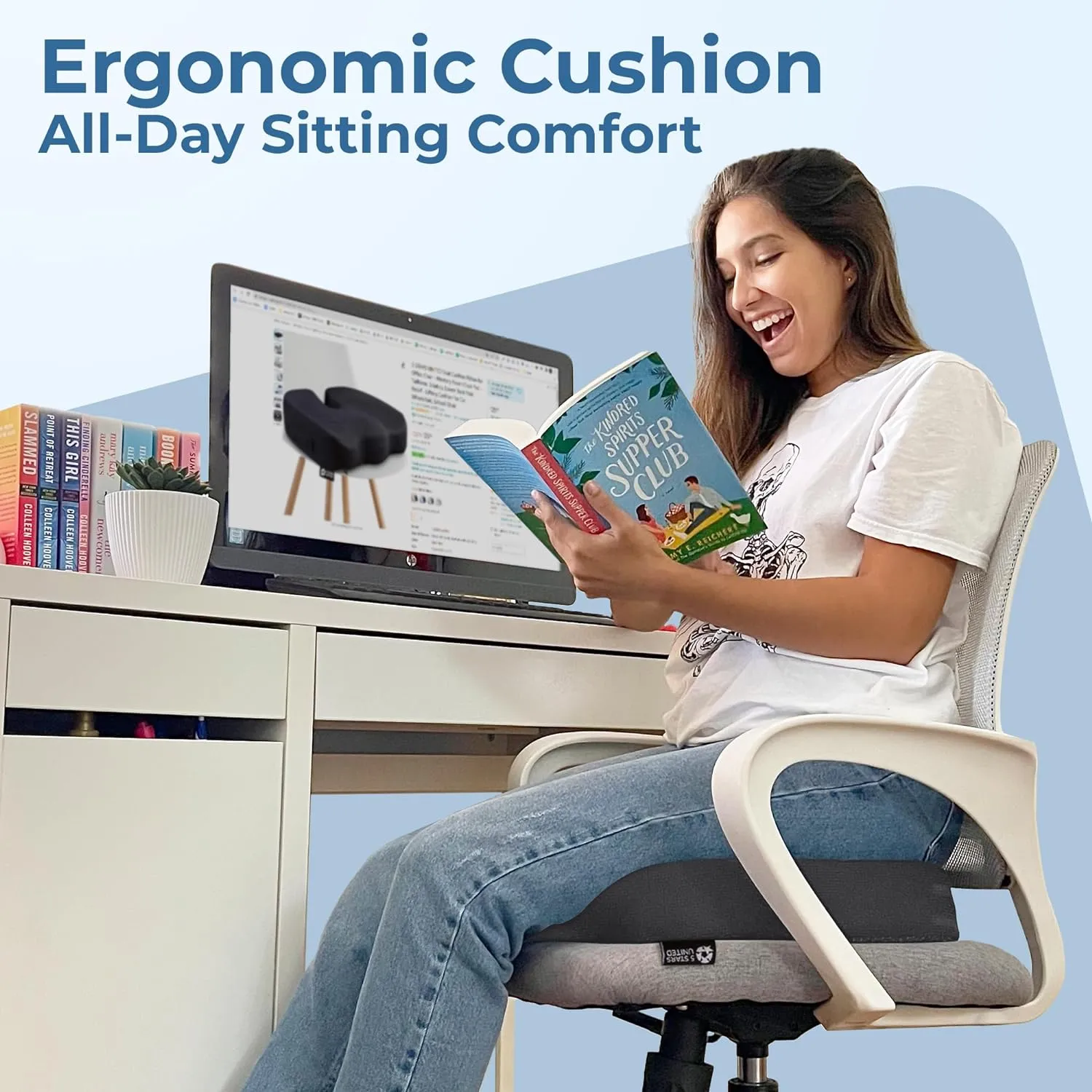 5 STARS UNITED Seat Cushion for Tailbone Pain Relief  Memory Foam Lifting Pillow for Coccyx, Hip, Hemorrhoid, Sciatica & Post-Surgery Recovery  Wheelchair, Car, Desk, Gaming & Office Chairs, D Gray