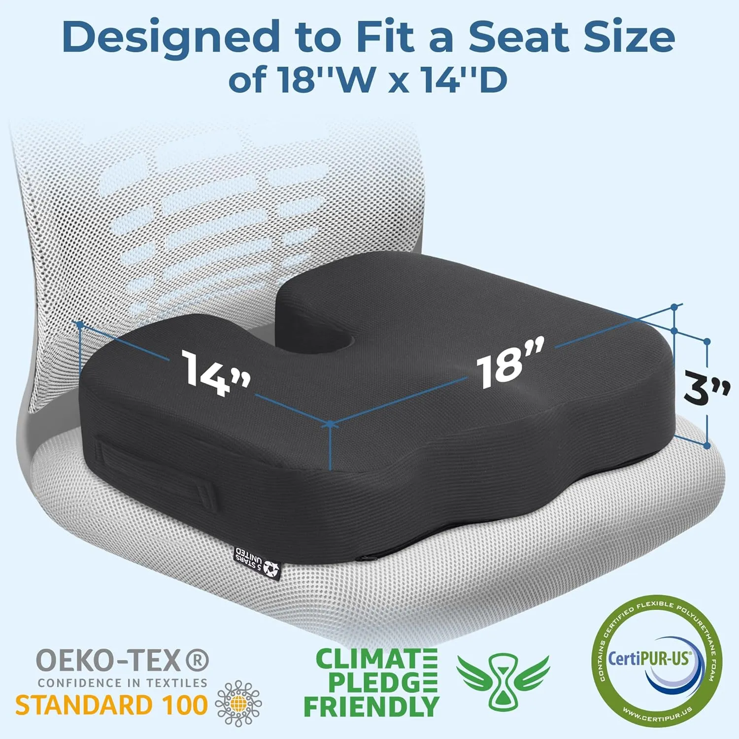 5 STARS UNITED Seat Cushion for Tailbone Pain Relief  Memory Foam Lifting Pillow for Coccyx, Hip, Hemorrhoid, Sciatica & Post-Surgery Recovery  Wheelchair, Car, Desk, Gaming & Office Chairs, D Gray