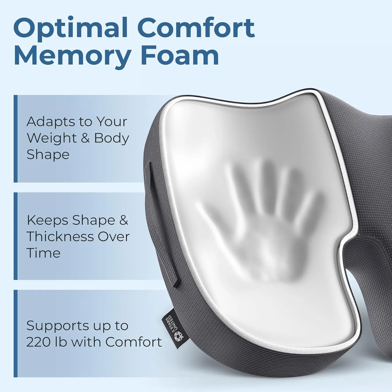 5 STARS UNITED Seat Cushion for Tailbone Pain Relief  Memory Foam Lifting Pillow for Coccyx, Hip, Hemorrhoid, Sciatica & Post-Surgery Recovery  Wheelchair, Car, Desk, Gaming & Office Chairs, D Gray
