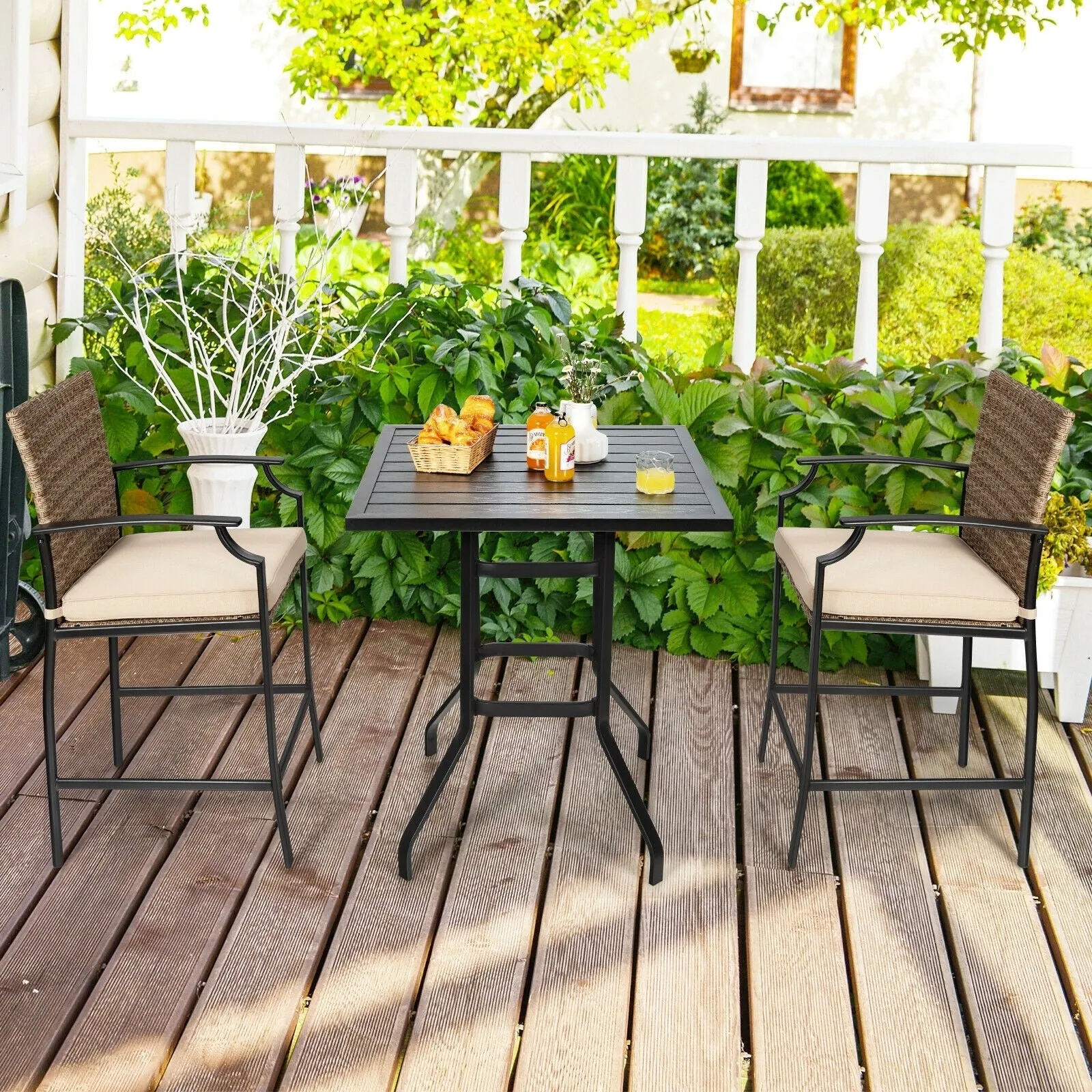 5pc Outdoor Rattan Bar Stool Table Set - Beige