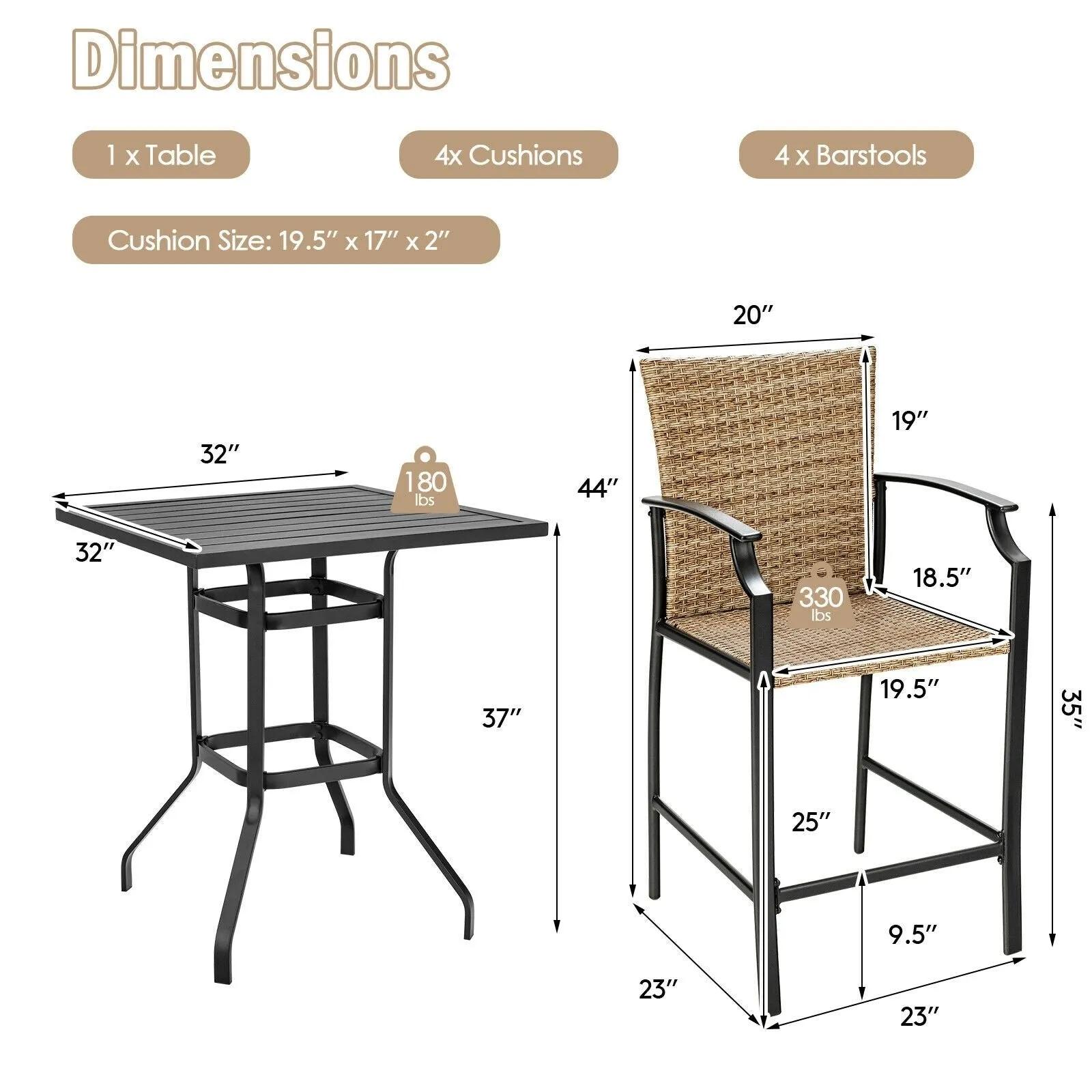 5pc Outdoor Rattan Bar Stool Table Set - Beige