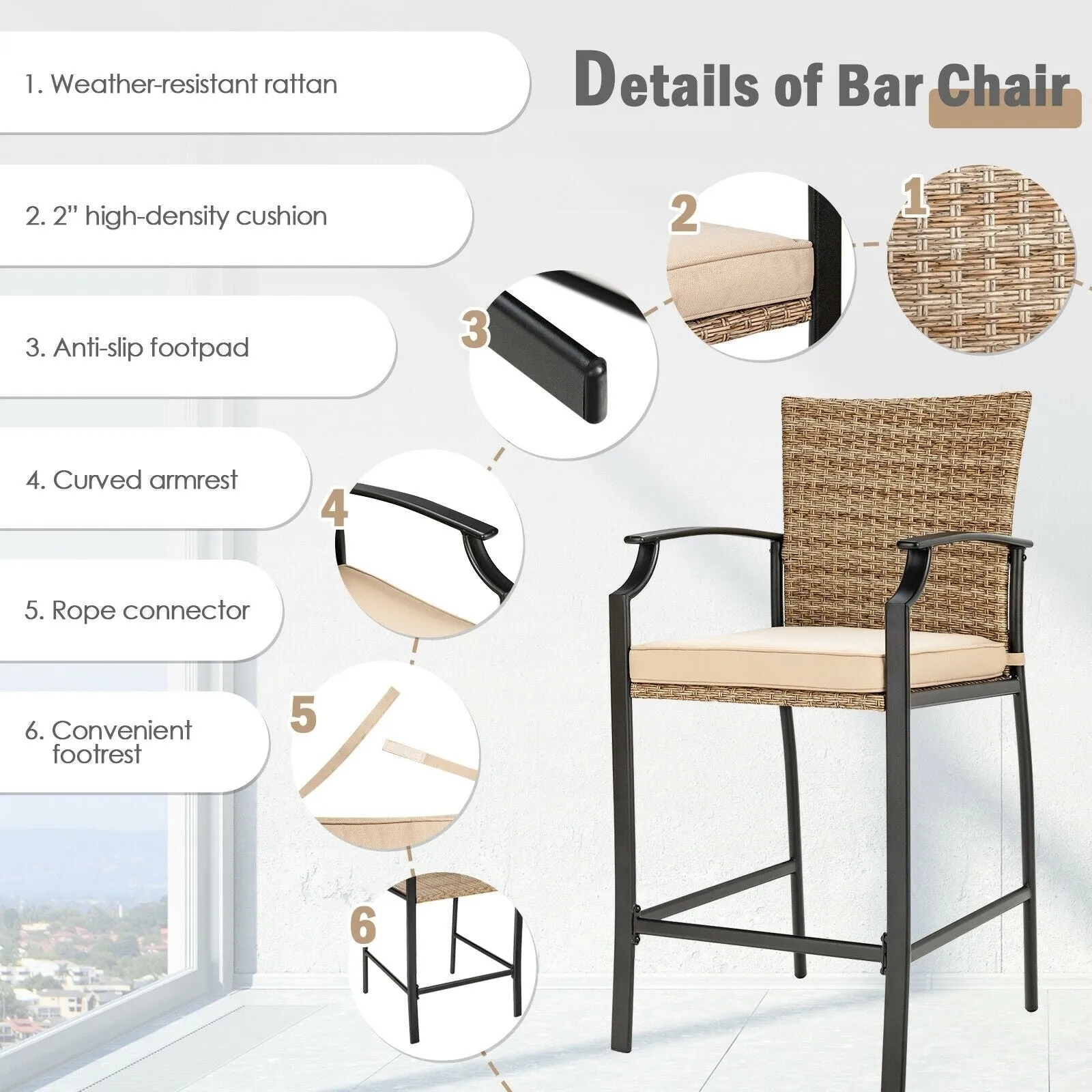 5pc Outdoor Rattan Bar Stool Table Set - Beige