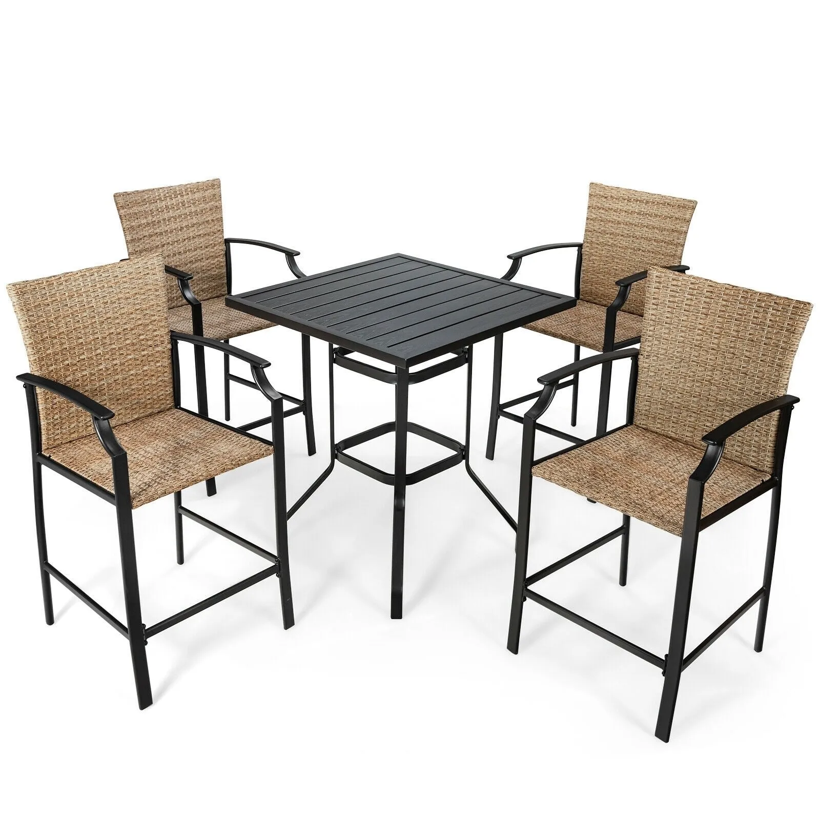 5pc Outdoor Rattan Bar Stool Table Set - Beige