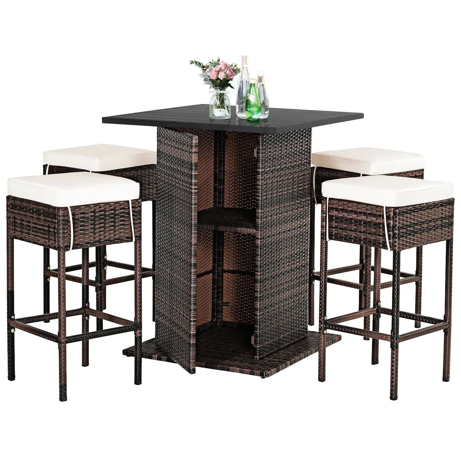 5pc Patio Rattan Bar Table Set - White