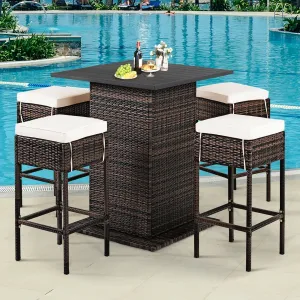 5pc Patio Rattan Bar Table Set - White
