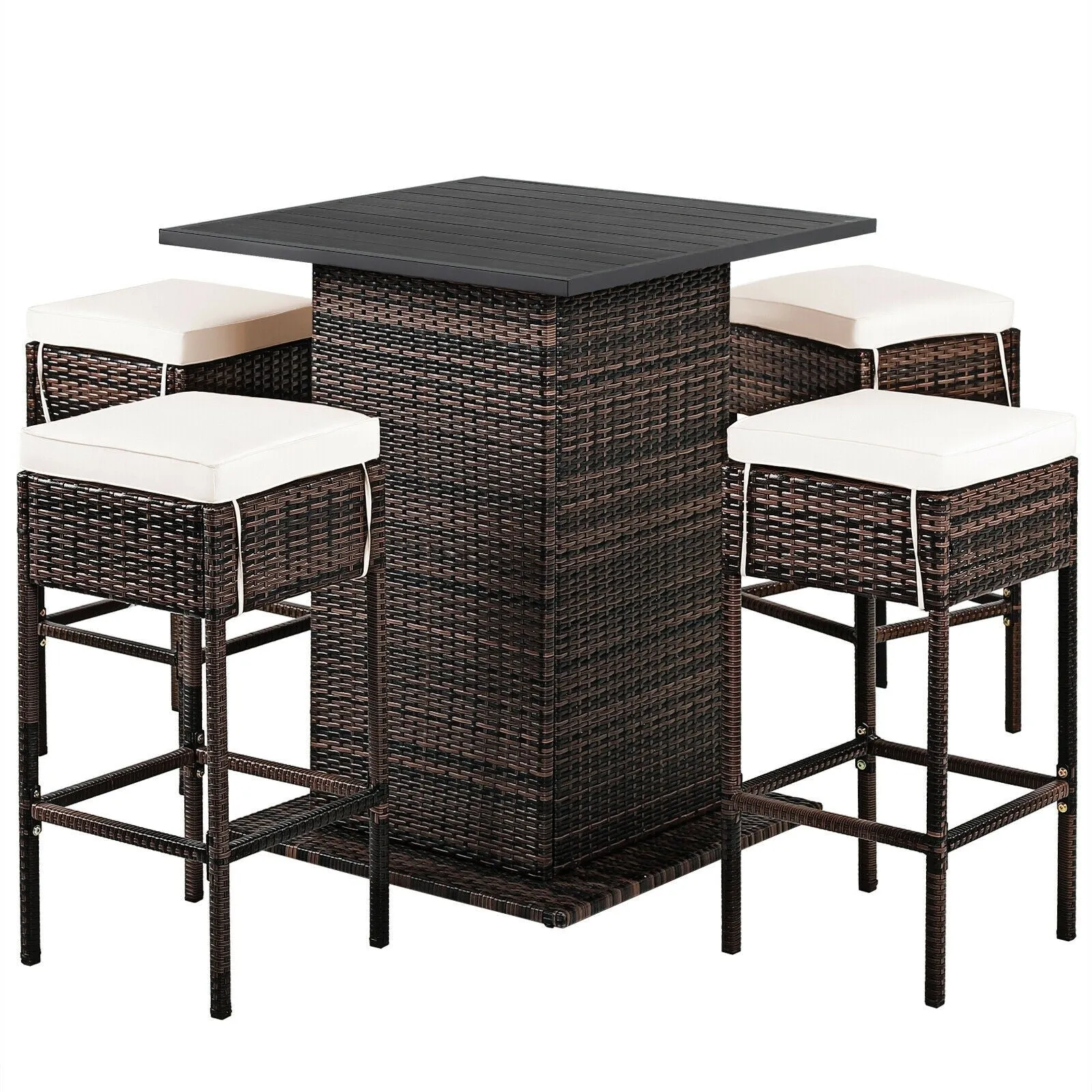 5pc Patio Rattan Bar Table Set - White