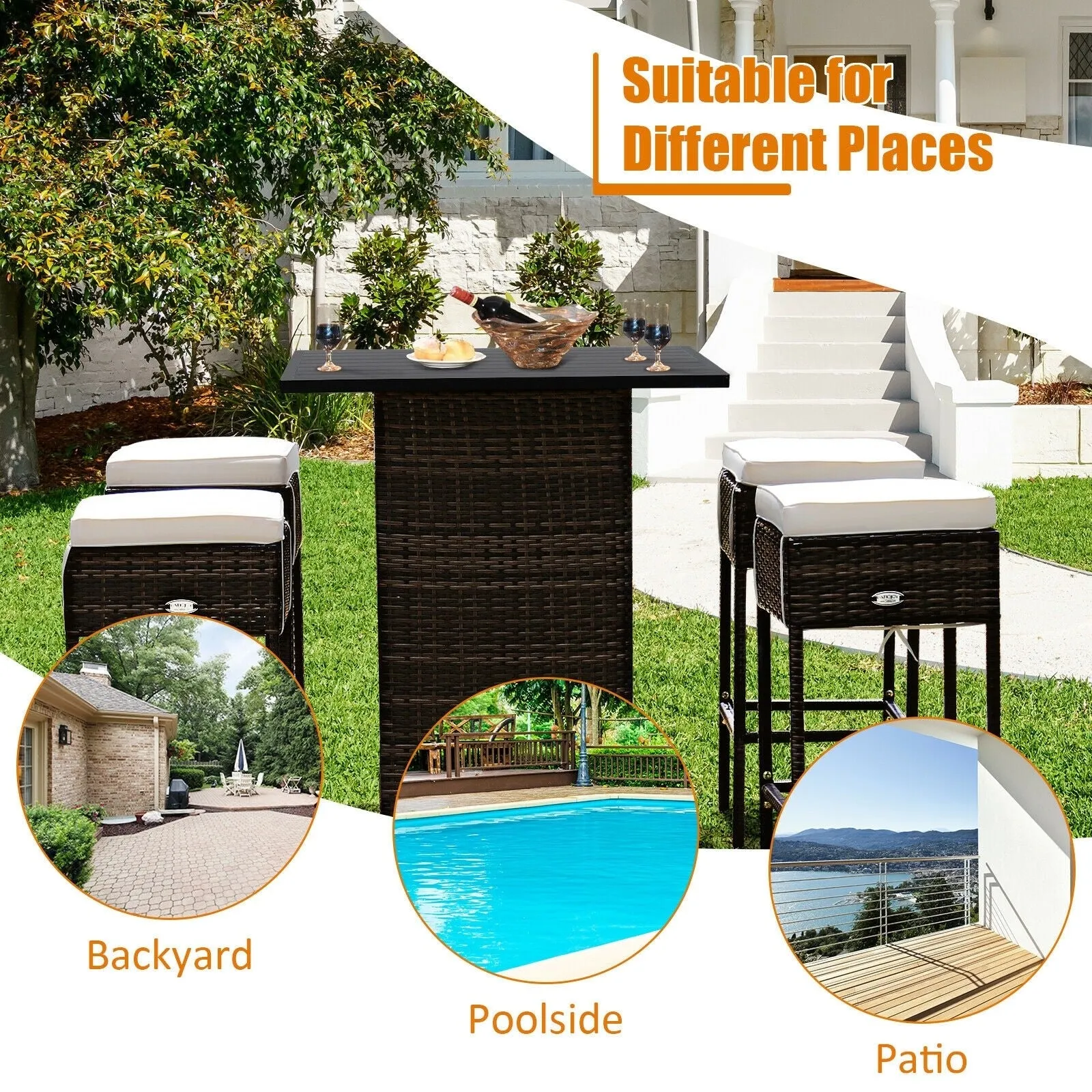5pc Patio Rattan Bar Table Set - White
