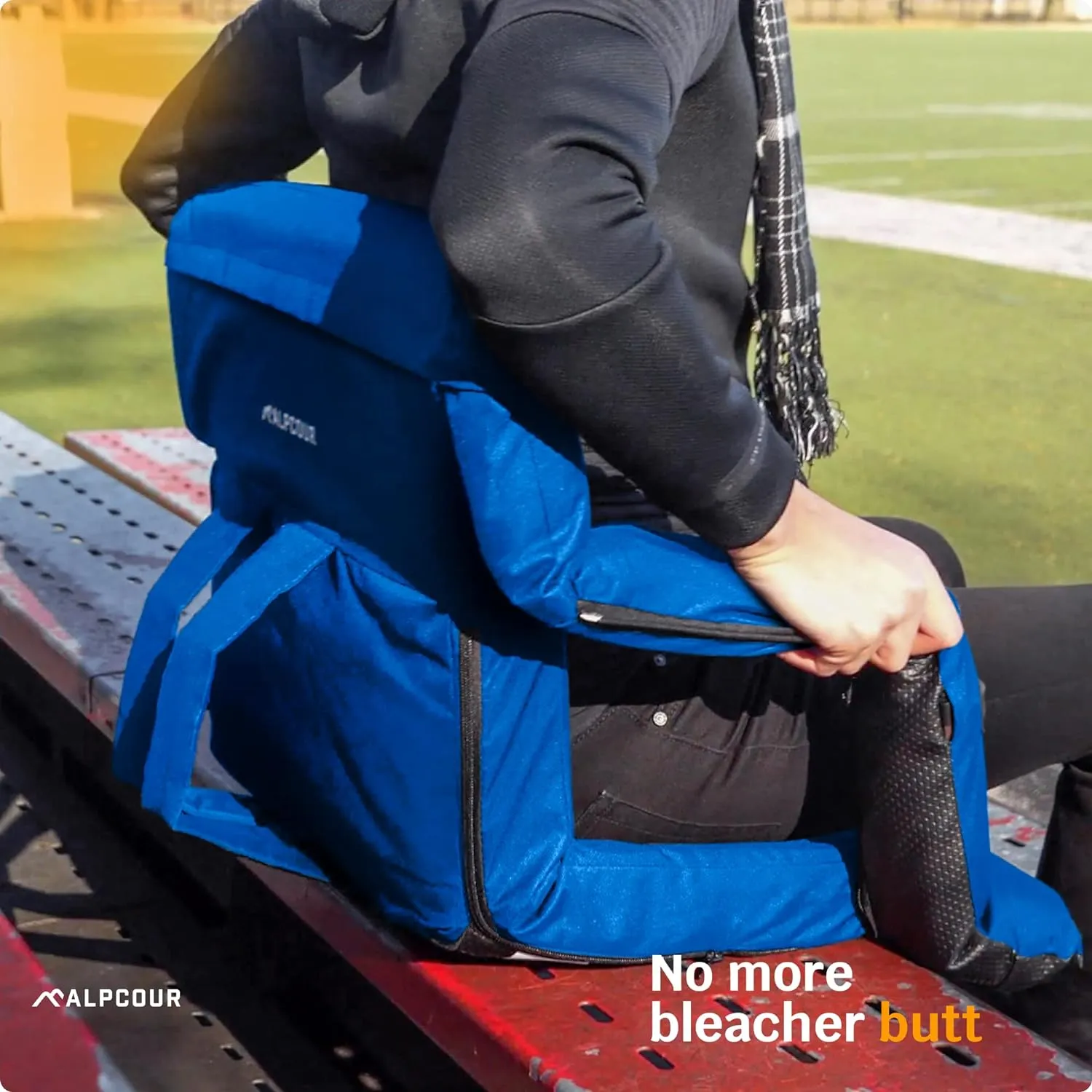Alpcour Reclining Stadium Seat  Wide Bleacher Chair with Back Support and Cushion, Armrests, Side Pockets, and Bleachers Hook  Best Stadium Seats Chairs for Camping, Kayak, & Paddle Board Backs