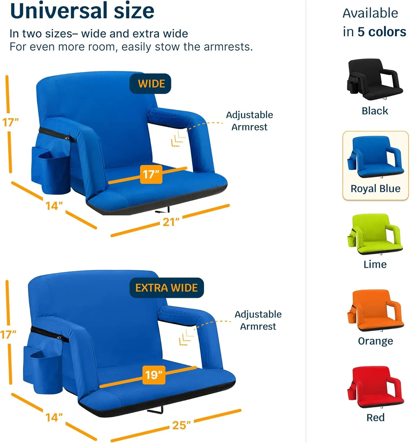 Alpcour Reclining Stadium Seat  Wide Bleacher Chair with Back Support and Cushion, Armrests, Side Pockets, and Bleachers Hook  Best Stadium Seats Chairs for Camping, Kayak, & Paddle Board Backs