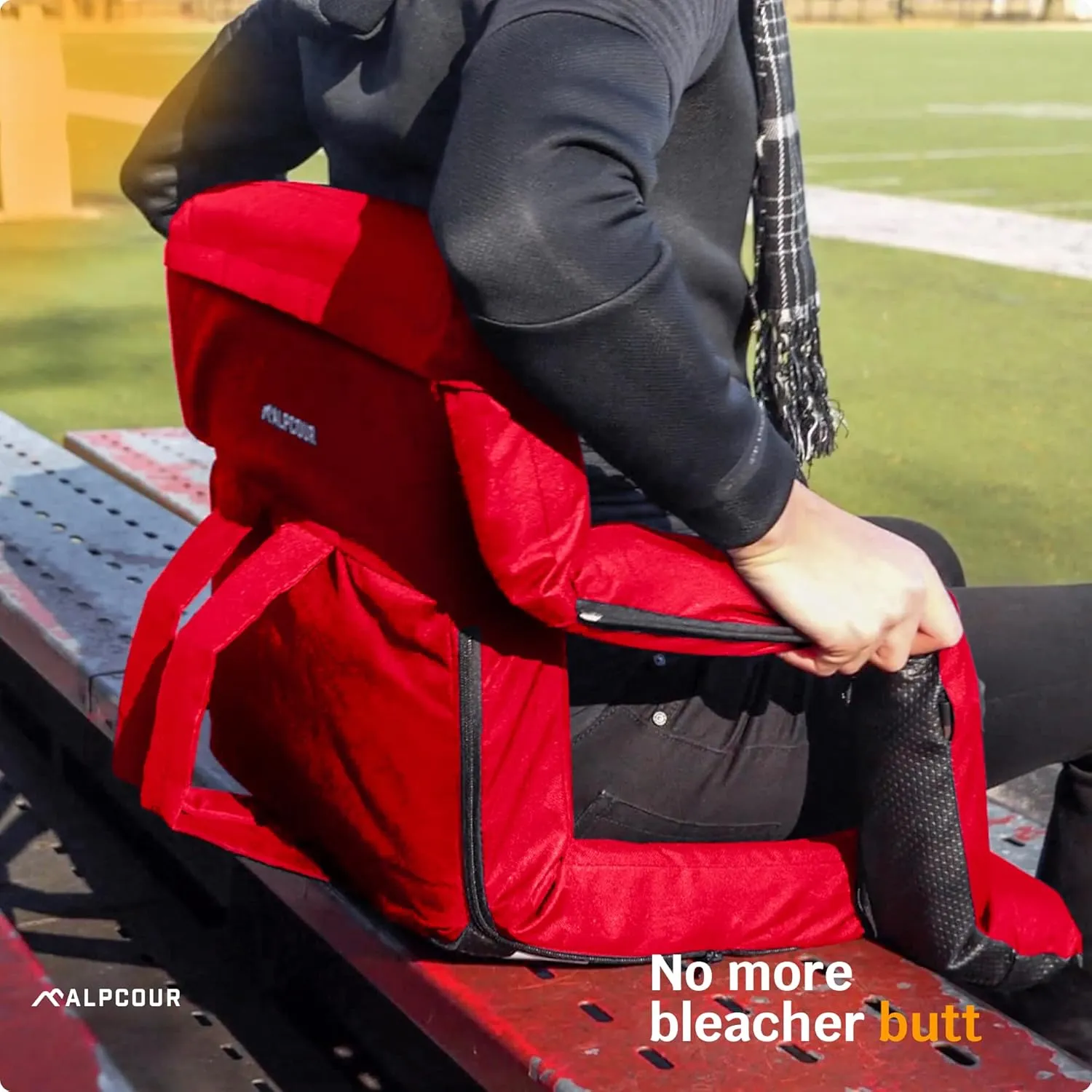 Alpcour Reclining Stadium Seat  Wide Bleacher Chair with Back Support and Cushion, Armrests, Side Pockets, and Bleachers Hook  Best Stadium Seats Chairs for Camping, Kayak, & Paddle Board Backs