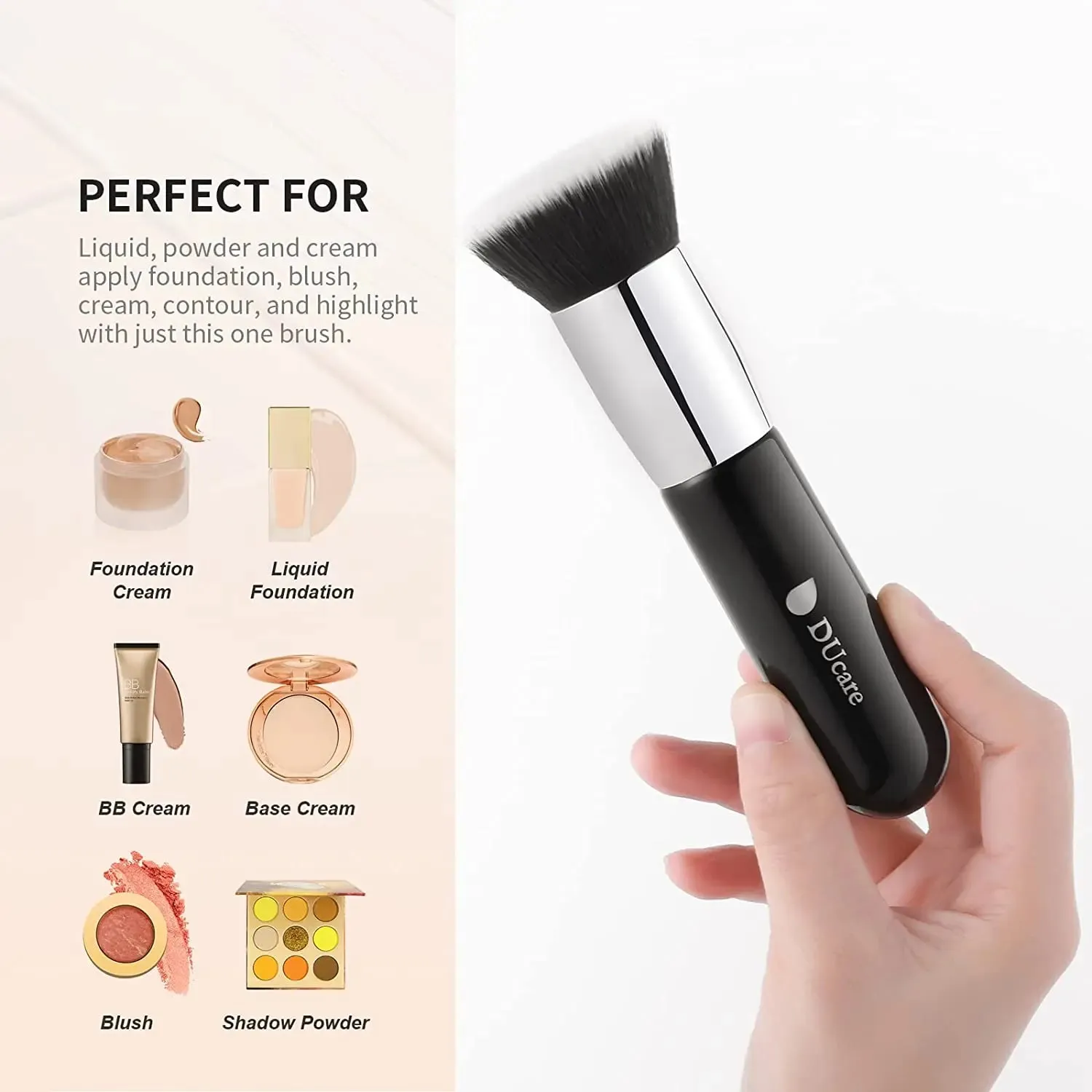 Black Flat Top Kabuki Foundation Brush for Liquid Makeup