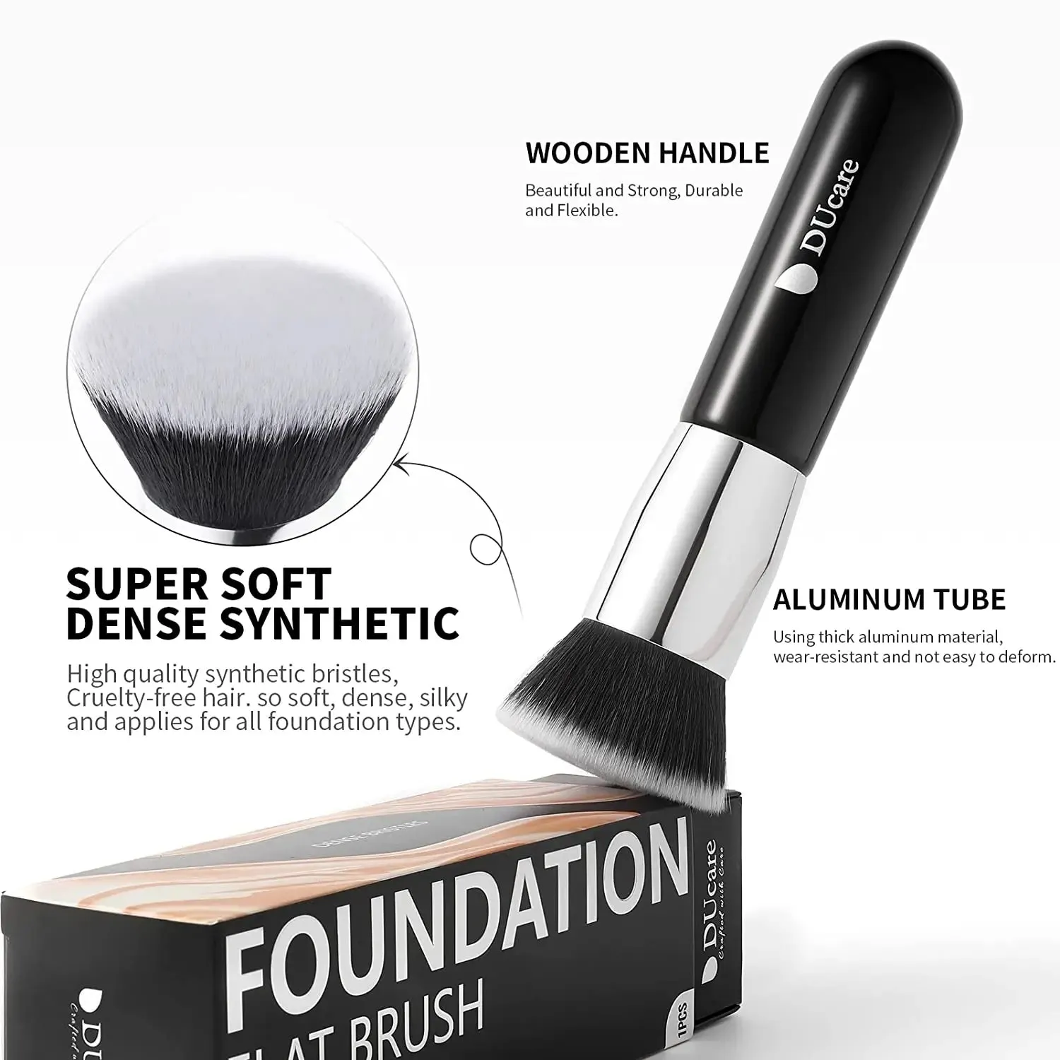 Black Flat Top Kabuki Foundation Brush for Liquid Makeup