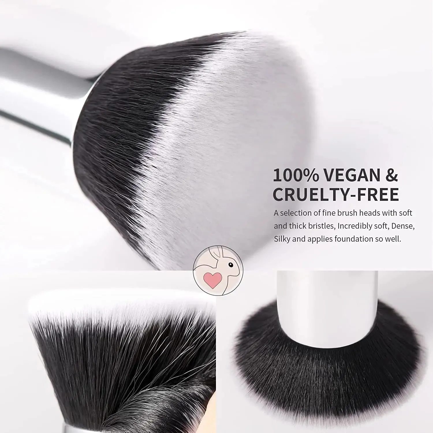Black Flat Top Kabuki Foundation Brush for Liquid Makeup