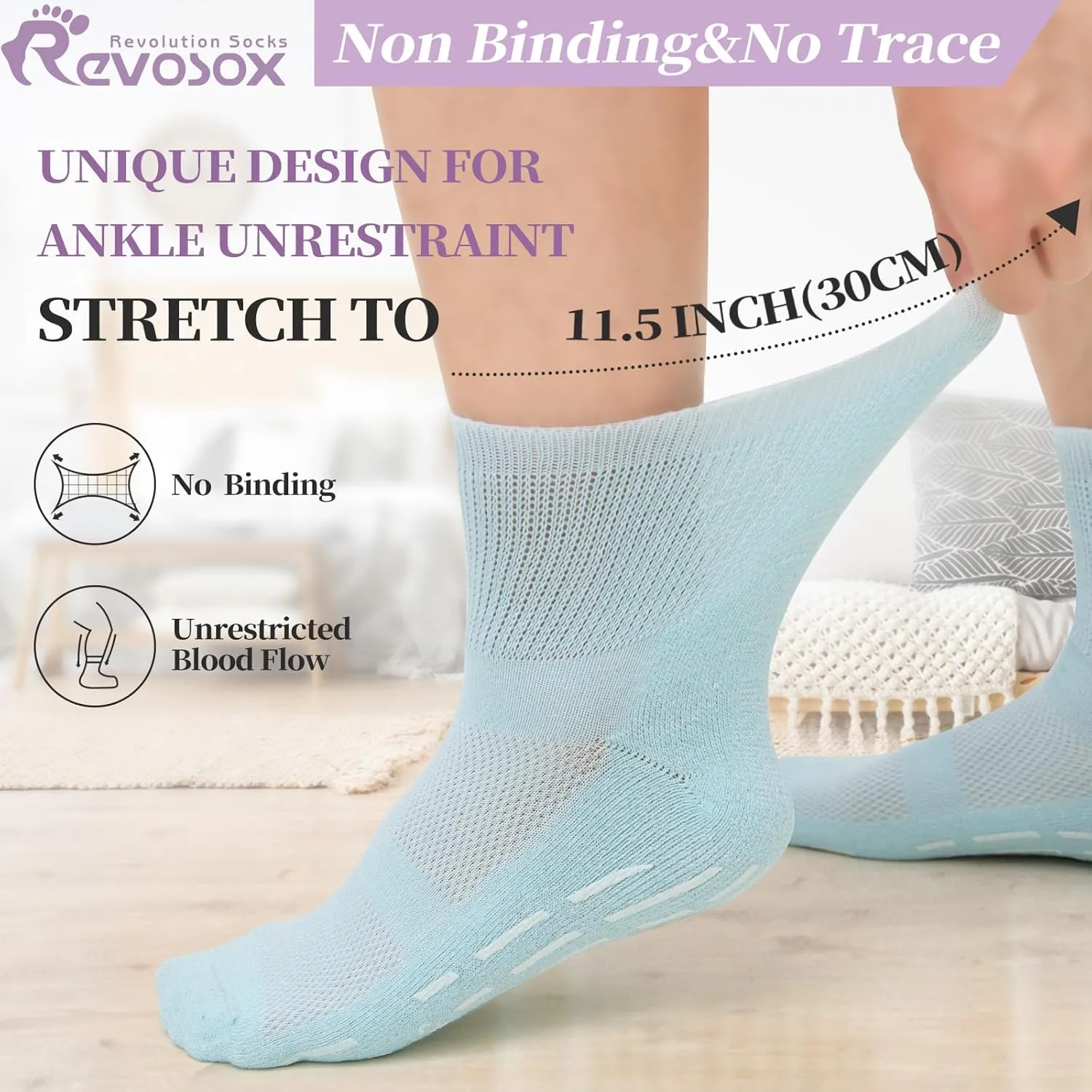 Diabetic Socks with Grippers for Men Women,5 Pairs Socks Size 6-9 9-12