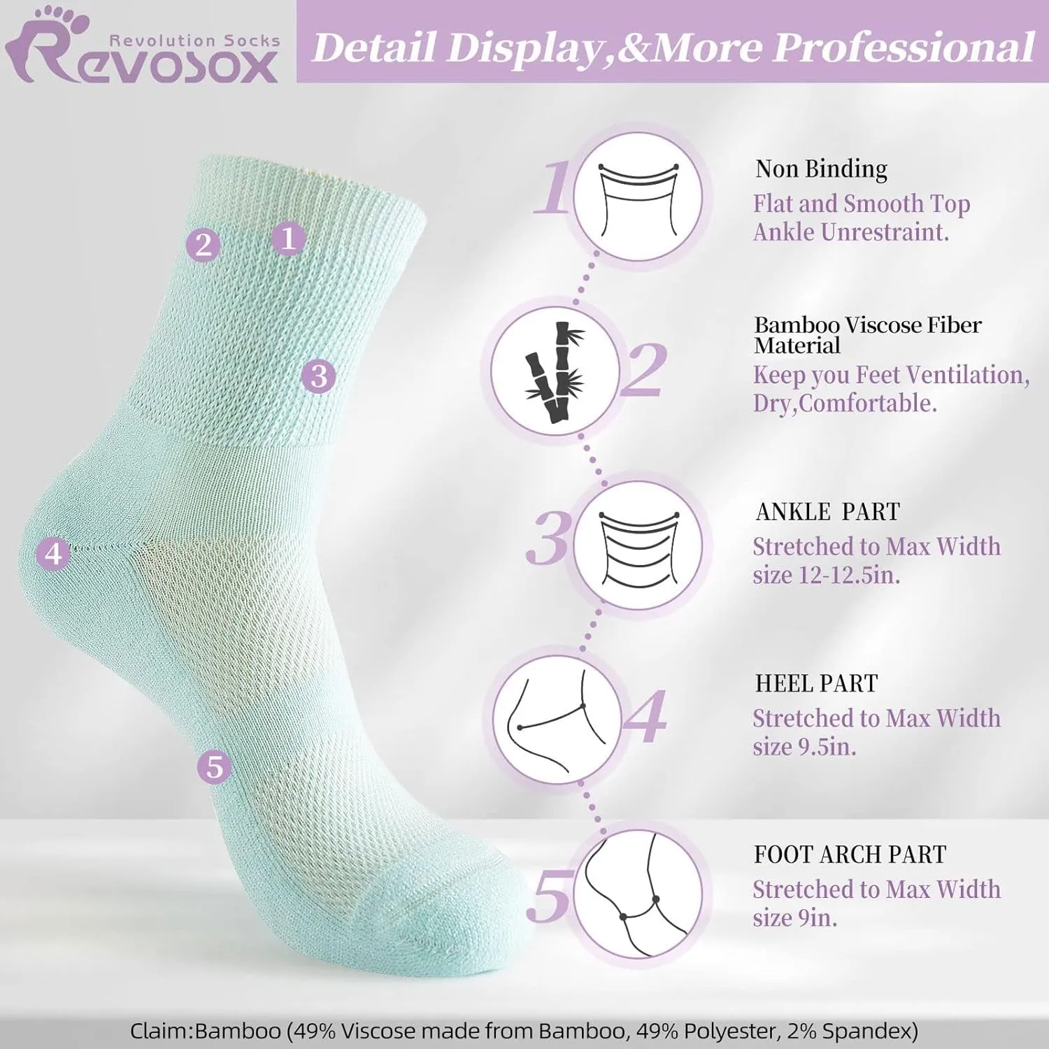 Diabetic Socks with Grippers for Men Women,5 Pairs Socks Size 6-9 9-12
