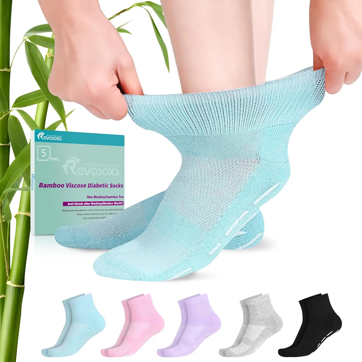 Diabetic Socks with Grippers for Men Women,5 Pairs Socks Size 6-9 9-12