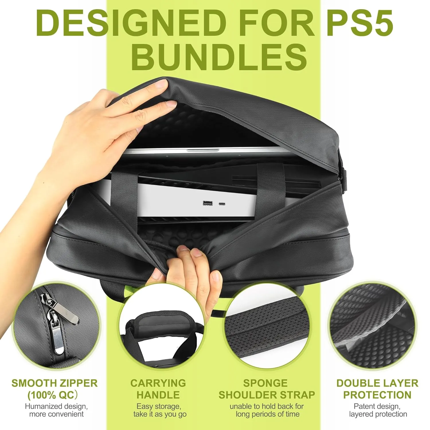 Ezgnuk Carrying Case for PS5 Console, Protective Travel Case for PS 5, Large Capacity Storage Bag Compatible with Playstation 5, Game Discs and Accessories