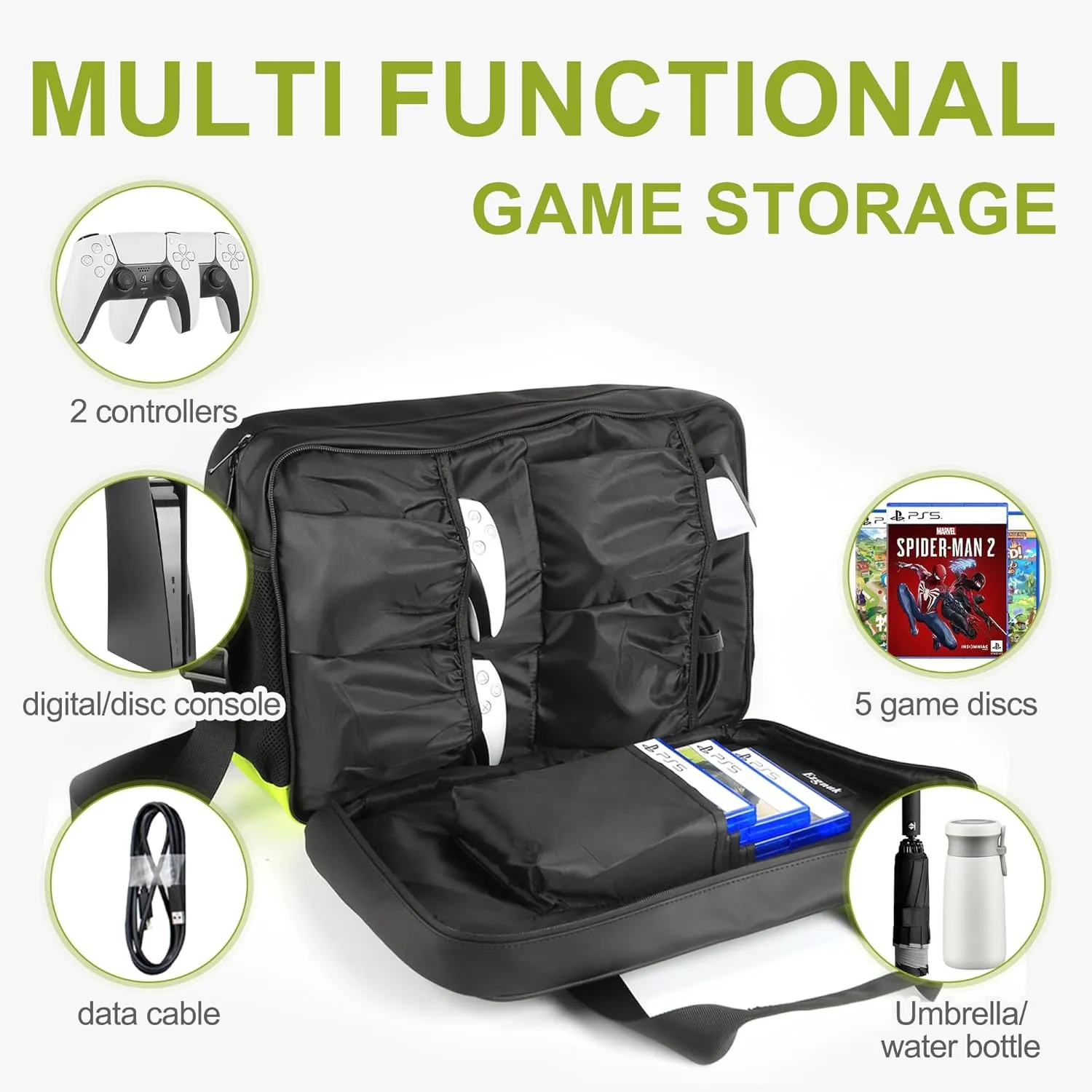 Ezgnuk Carrying Case for PS5 Console, Protective Travel Case for PS 5, Large Capacity Storage Bag Compatible with Playstation 5, Game Discs and Accessories