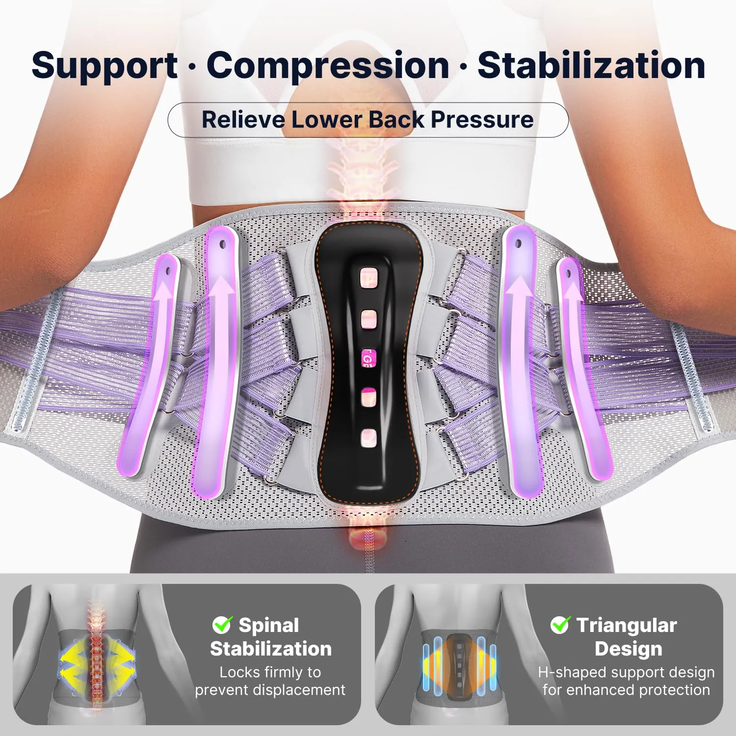 Fit Geno Back Brace for Lower Back Pain Relief: Adjustable Support with Ergonomic Lumbar Pad for Herniated Disc Sciatica and Lumbar Strain - Breathable Design for Women (M)