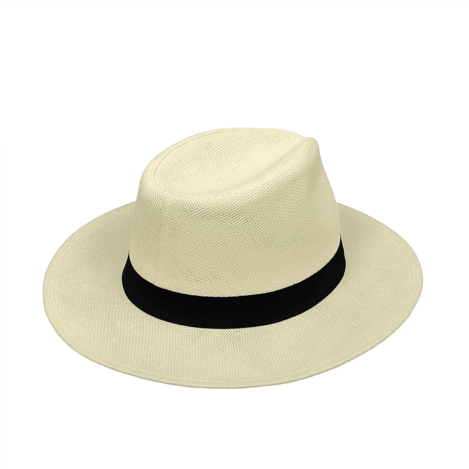 FixtureDisplays 2PK Summer Beach Sun Hats for Men Women, S/M 6 3/4 to 7 1/8 Size Panama Hat Straw Fedora Wide Brim Hat Cream-Coloured 22156-1D