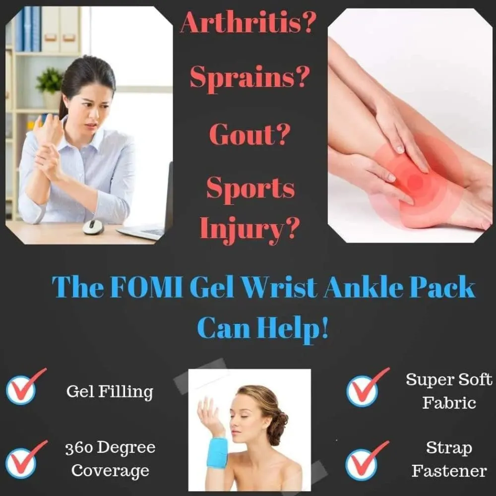 FOMI Hot Cold Wrist and Ankle Ice Wrap | 360 Degree Coverage | Soft Gel Pack for Sports Injuries, Swelling, Bruises, Arthritis, Tendonitis Pain Relief | Compression Sleeve with Strap Fastener