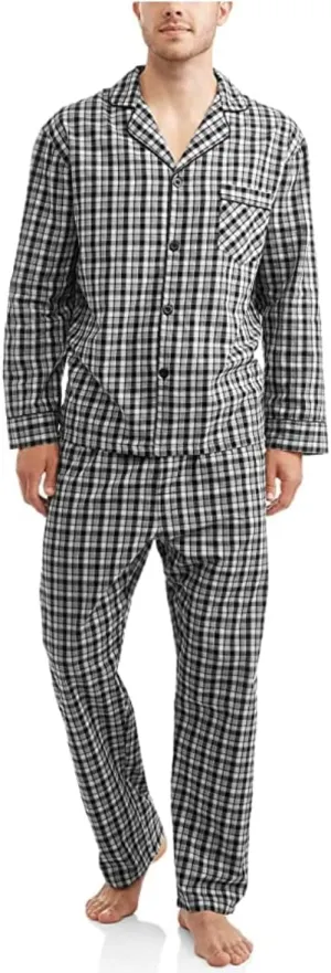 Hanes Men's Long Sleeve Plain Weave Pajama Set