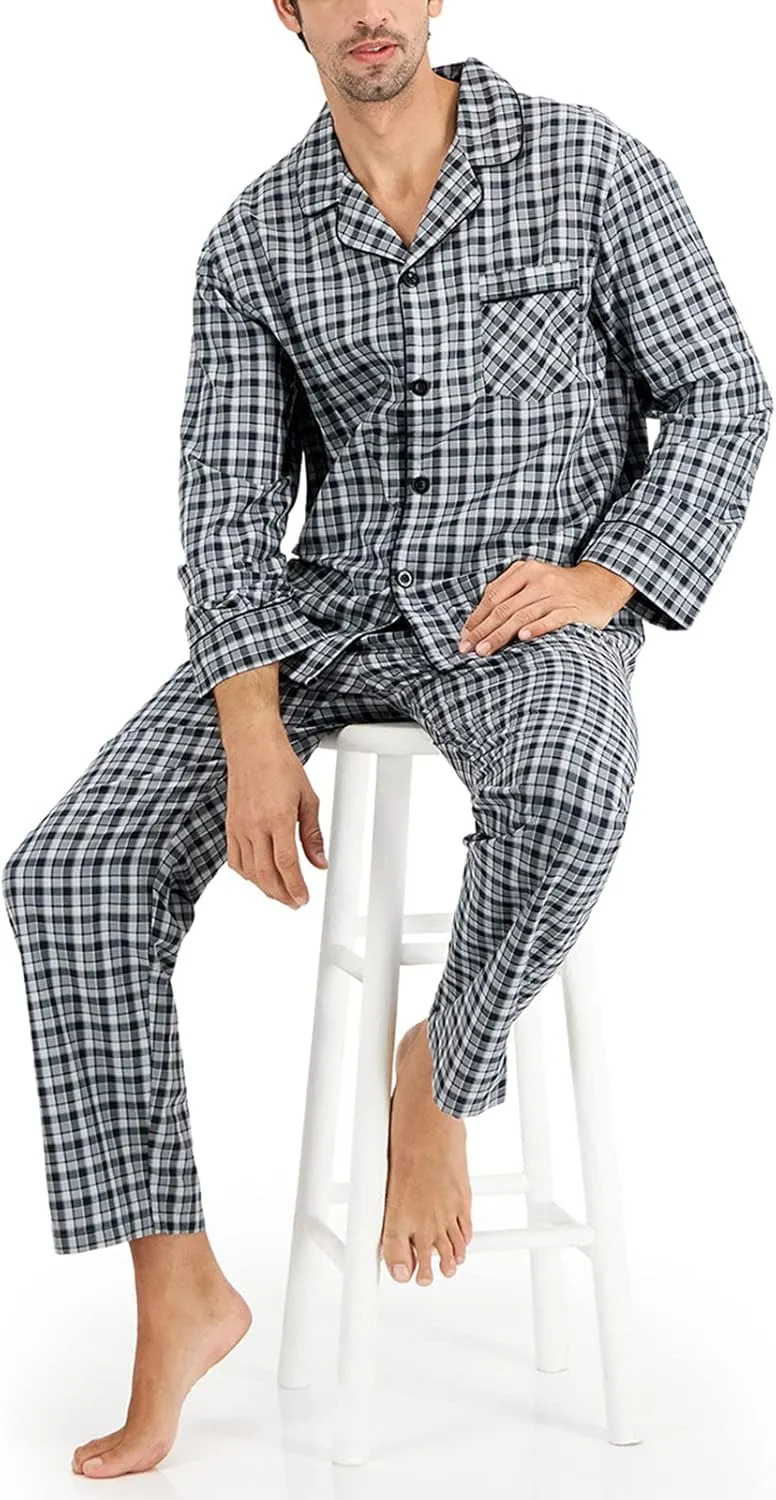 Hanes Men's Long Sleeve Plain Weave Pajama Set